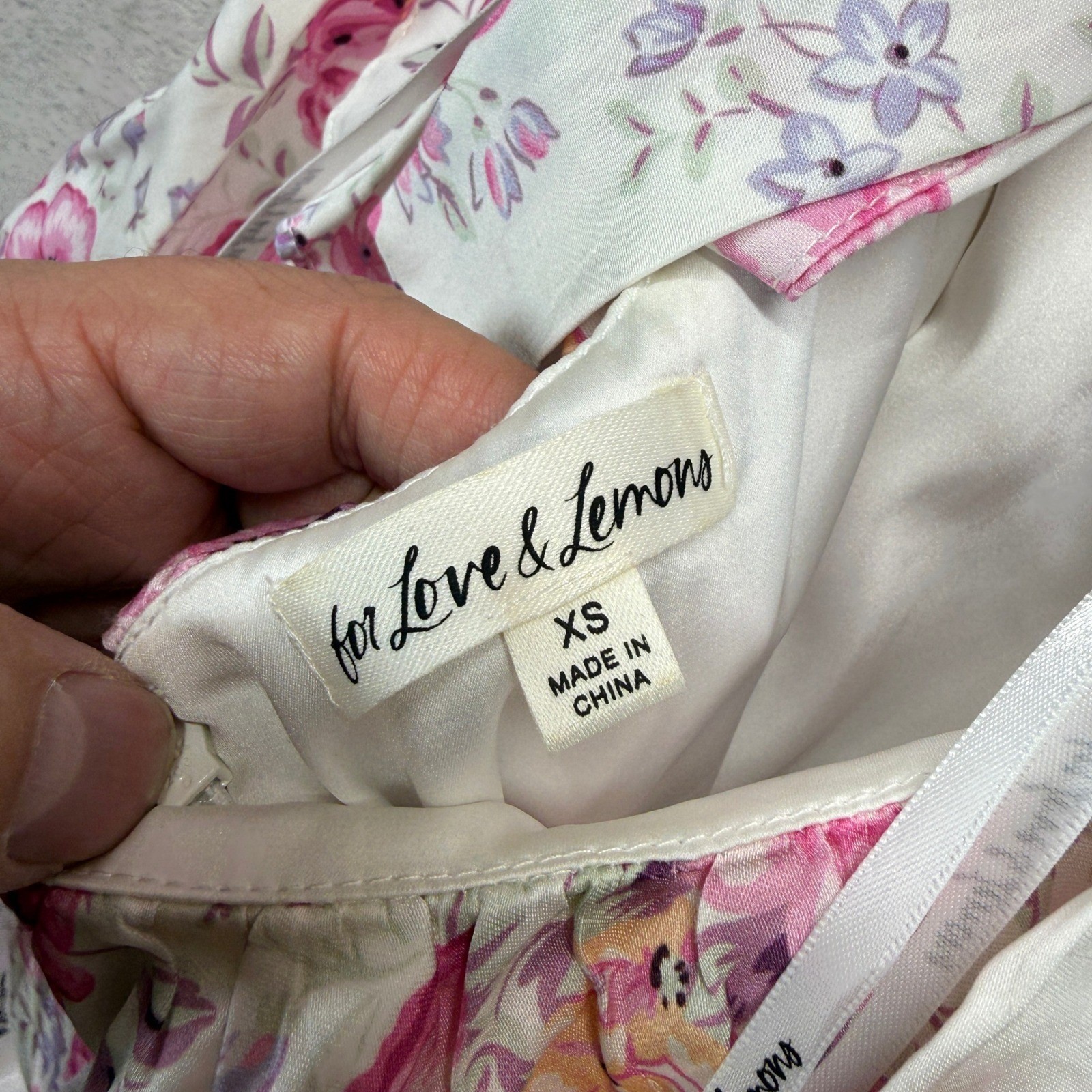 For Love & Lemons Dress Women’s XS Lucia Mini White Pink Floral Puff Sleeve Open