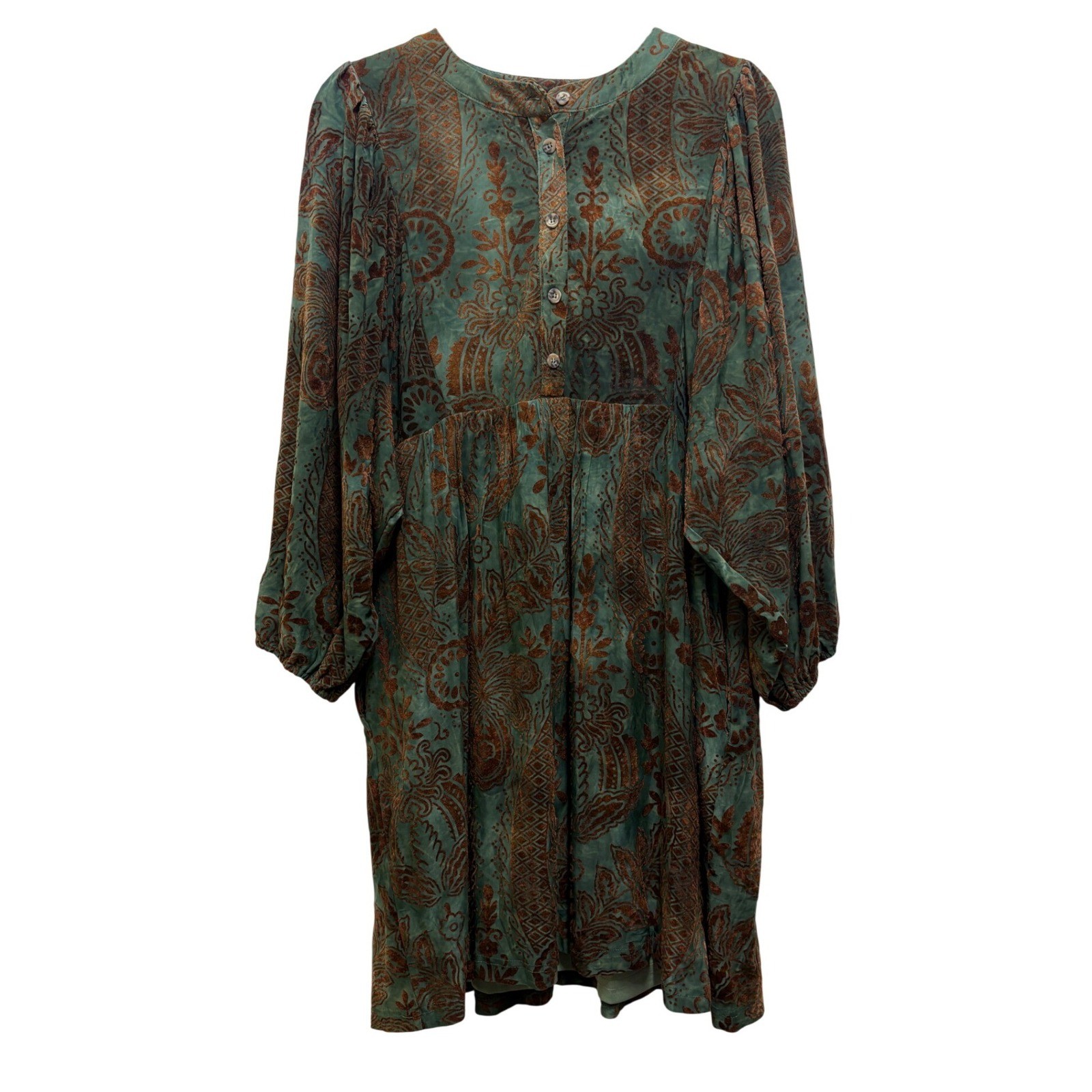 Jodifl Dress Womens M Green Brown Velvet Paisley Whimsigoth Boho Flowy Gypsy NWT