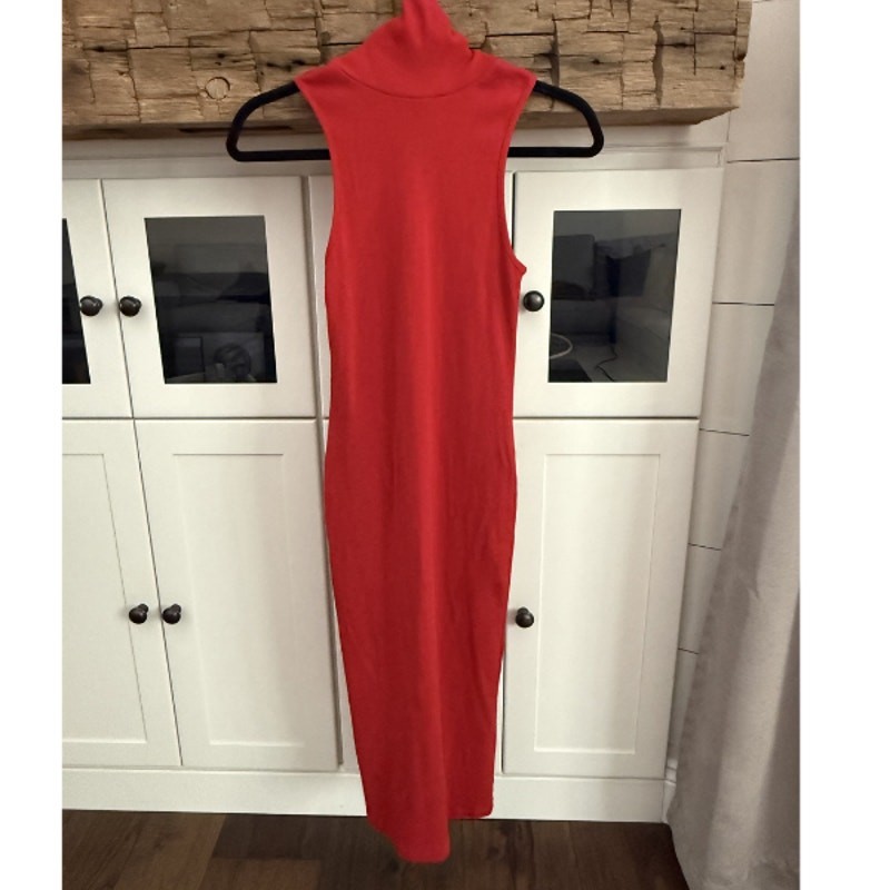 Zara Red Ribbed Turtleneck Sleeveless Bodycon Maxi Dress Size Medium