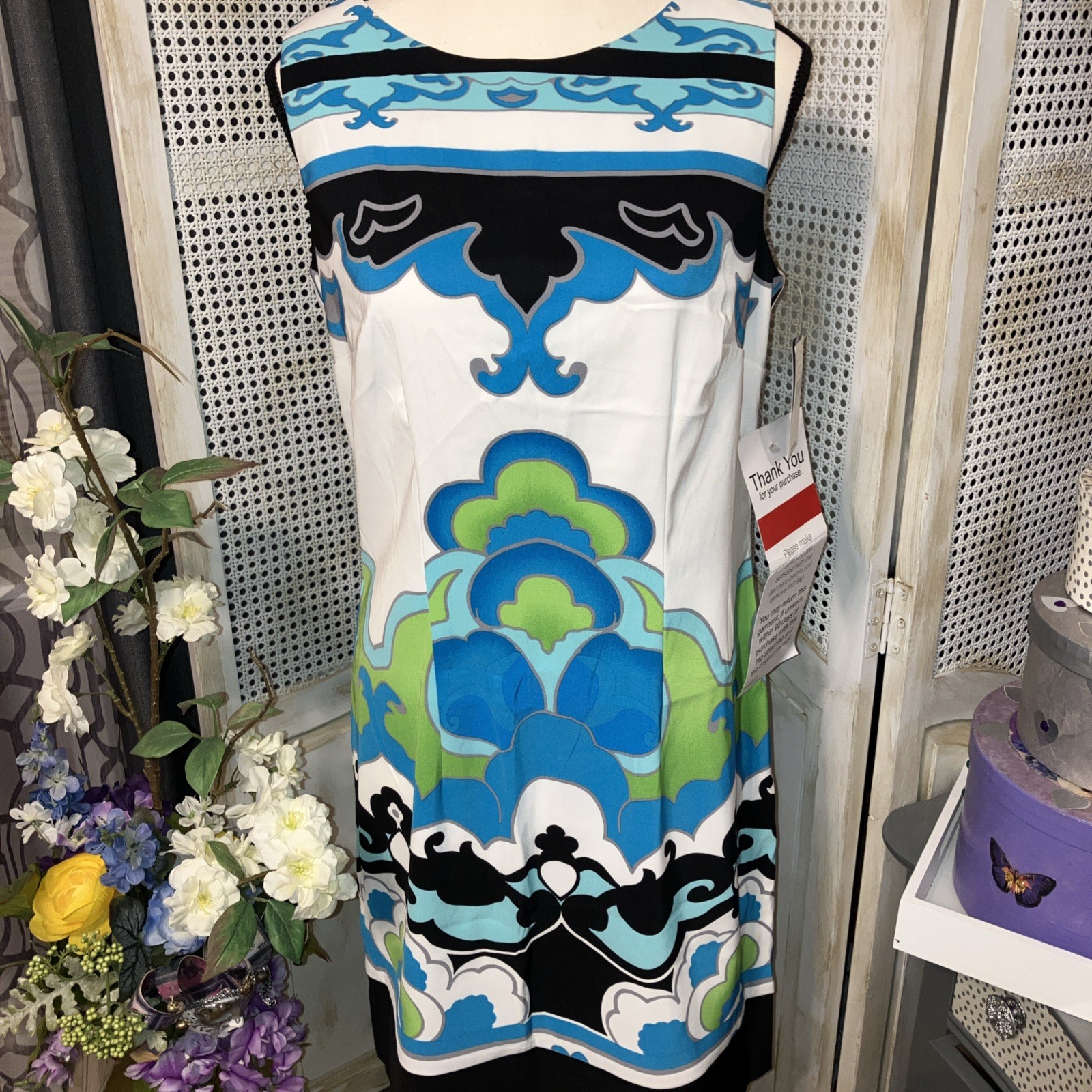 NWT AGB Wm’s Sz 12 Abstract Multicolor Knee Length Structured Dress NEW msrp $78