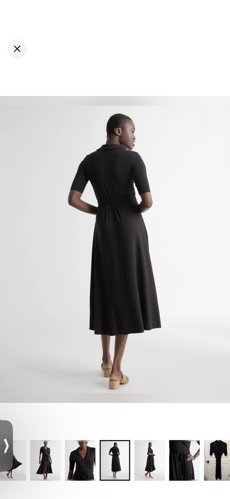 NWT Quince Black Tencel Jersey Midi Wrap Dress Rounded Collar 1X Feminine
