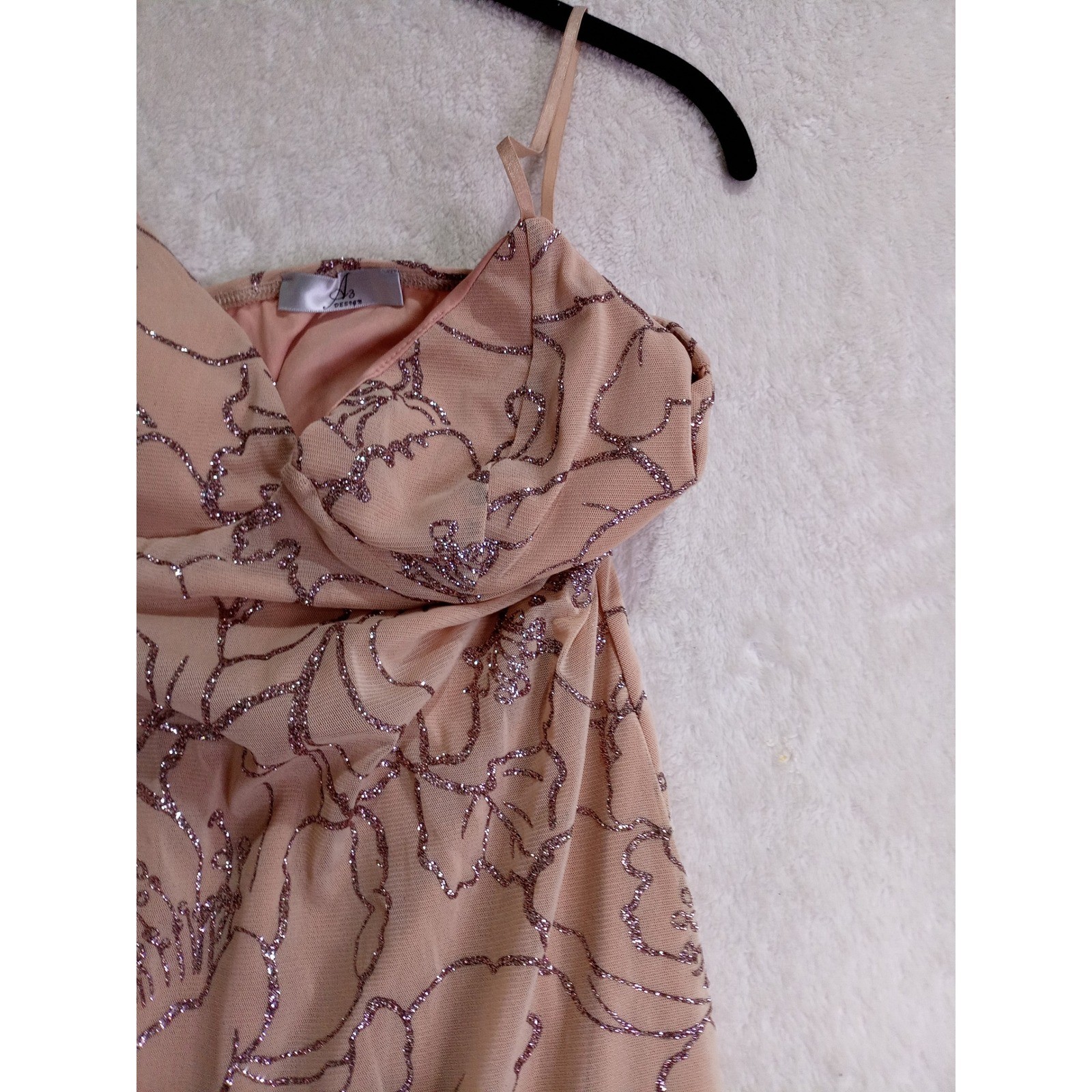 A3 Design Peach Pink Glitter Floral Mesh Bodycon Mini Dress Surplice V-Neck(135)