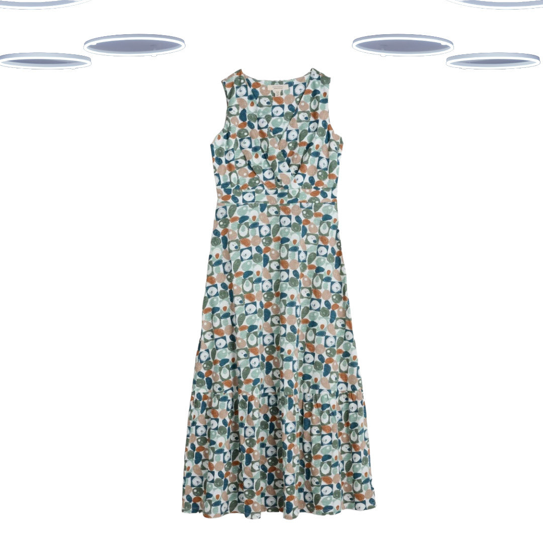 Ex Seasalt Women’s Midi Dress – Sleeveless Jersey Wrap Geo Pebble (Defect)
