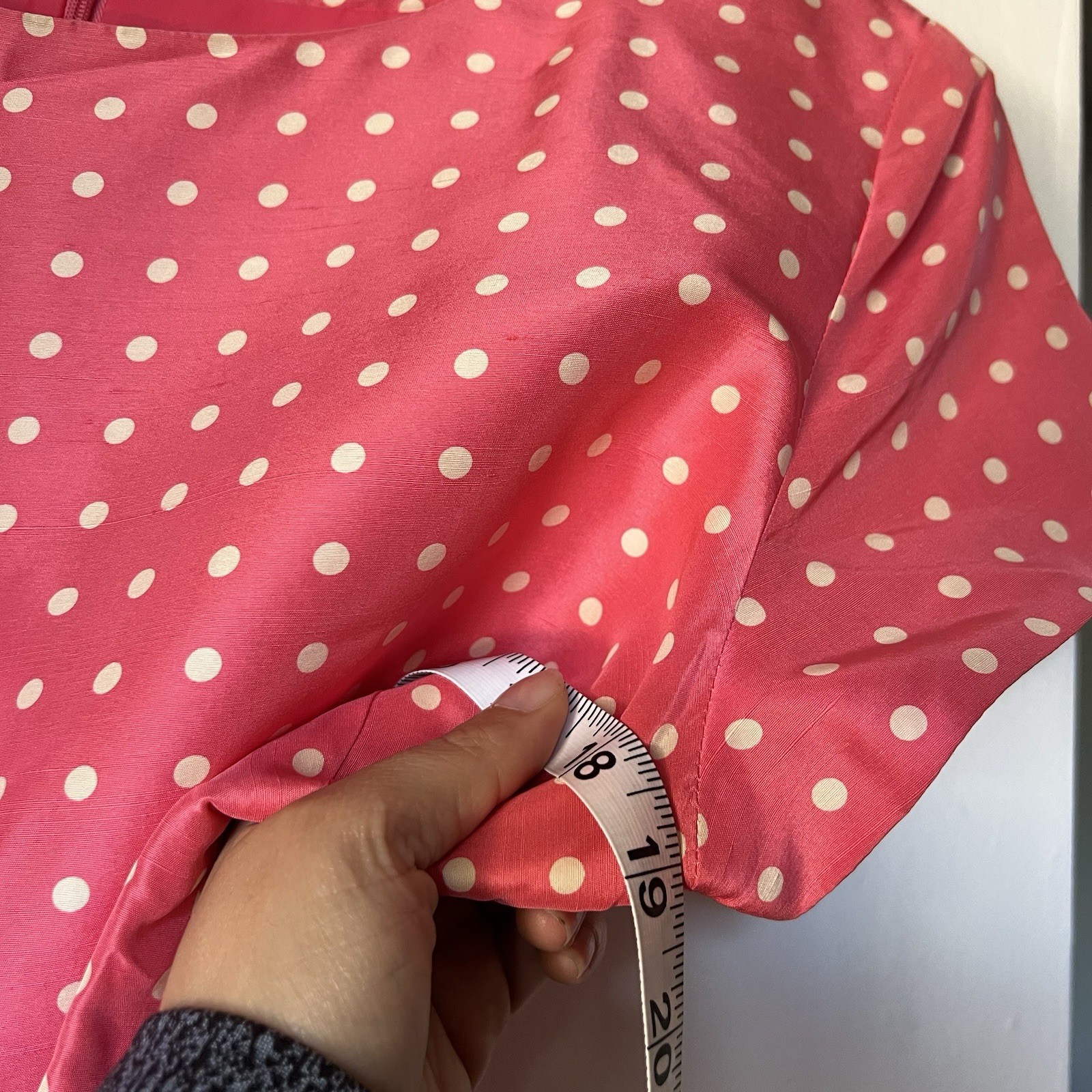 Pure & Simple 100% Silk Pink White Polka Dot Ruffle Hem Short Sleeve Dress Sz 8