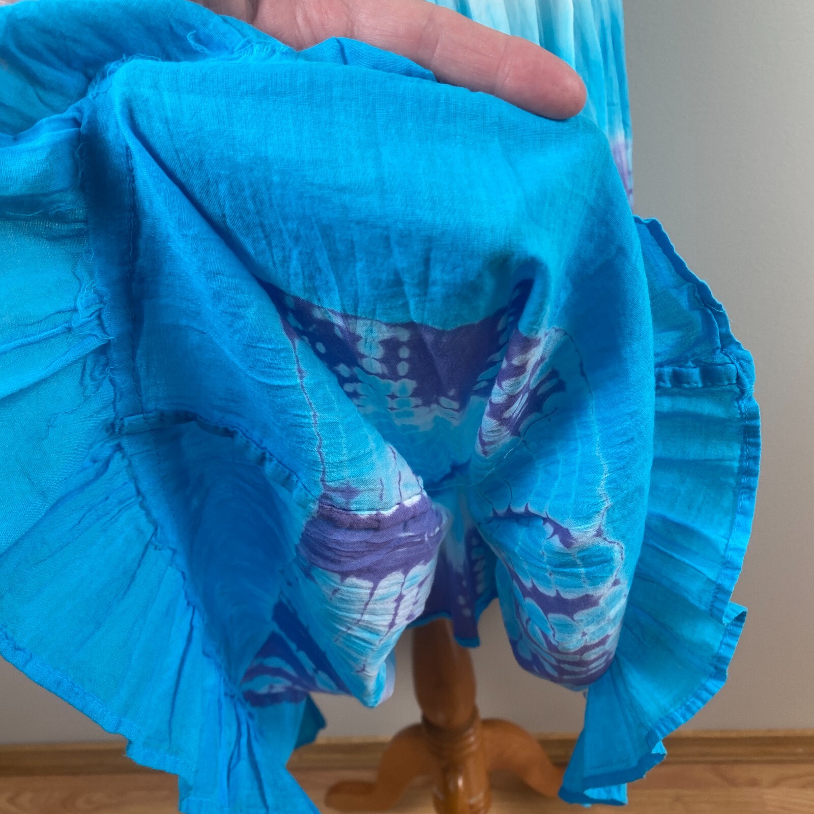 Blue Ocean Midi Dress OS Tie Dye Halter V-Neck Smocked A-Line Summer Boho Hippie