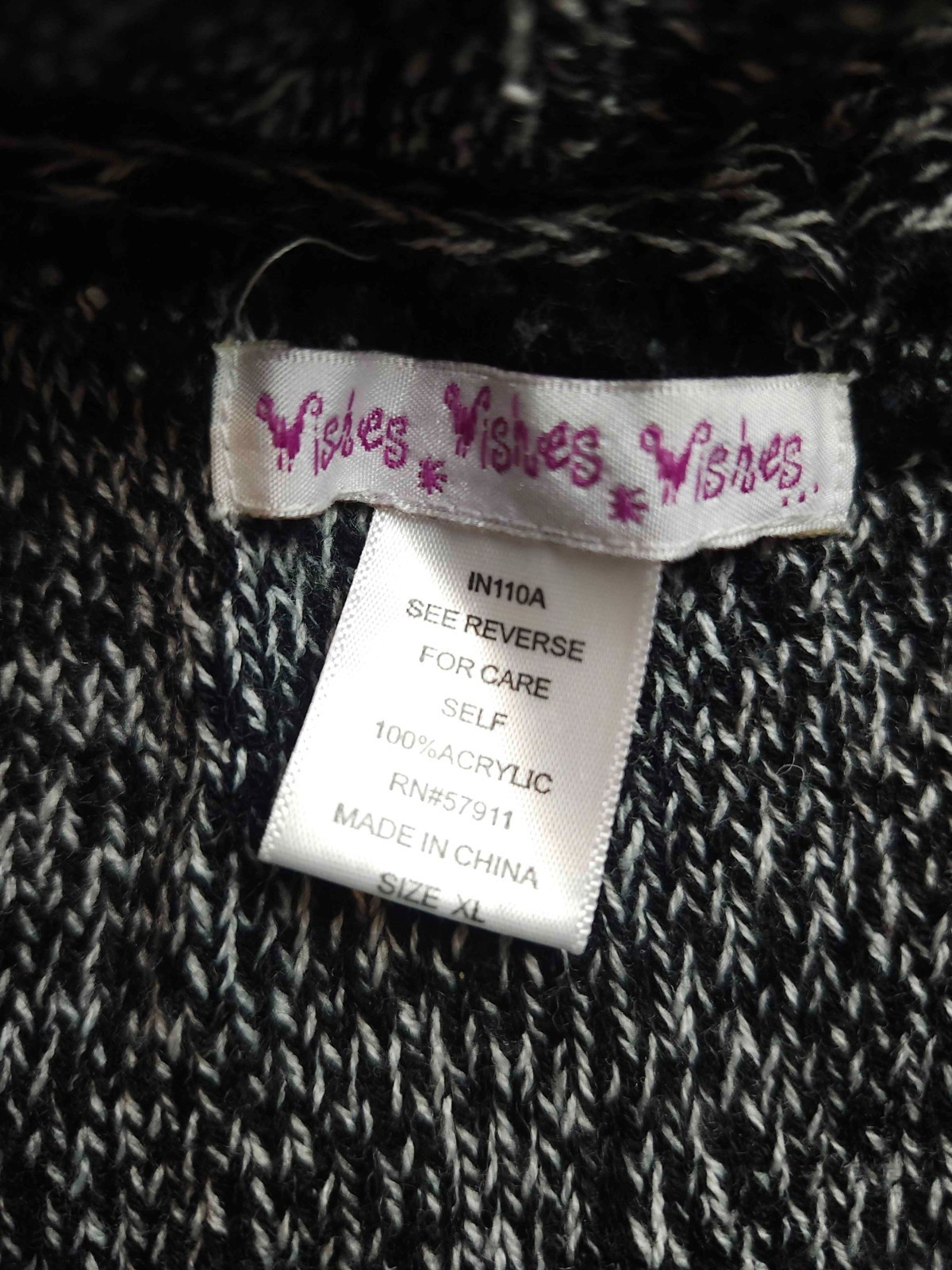 Wishes Wishes Hoodie Sweater Dress Womens Size XL Black Knit Cable Marled Cozy