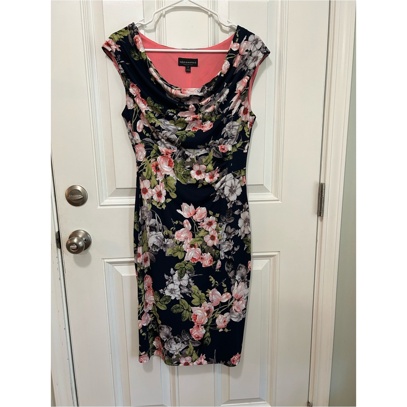 Connected Apparel Navy Floral Cowl Midi Dress
