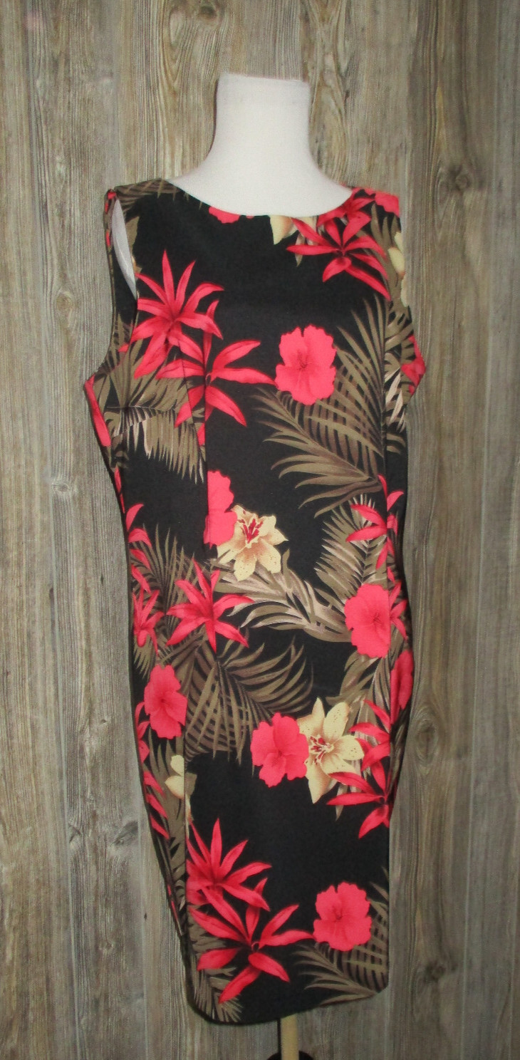 AGB Dress Black Coral Floral Shift Dress Tropical Hawaiian Slvss Dress Size 16