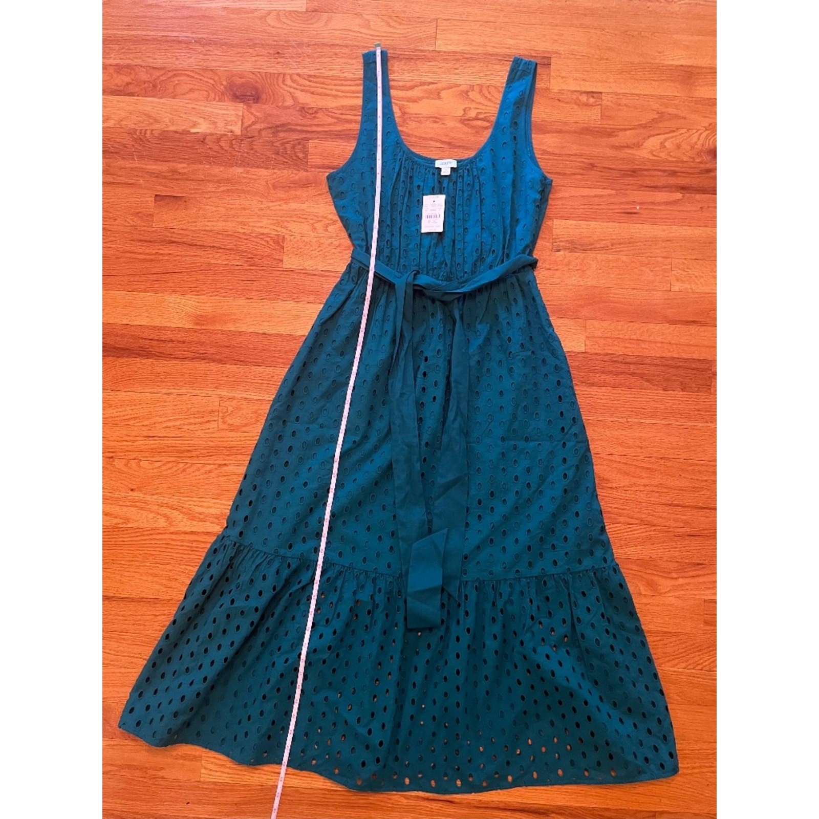 NWT JCrew Factory Belted Eyelet Midi Dress in a Beautiful Vivid Jade Color