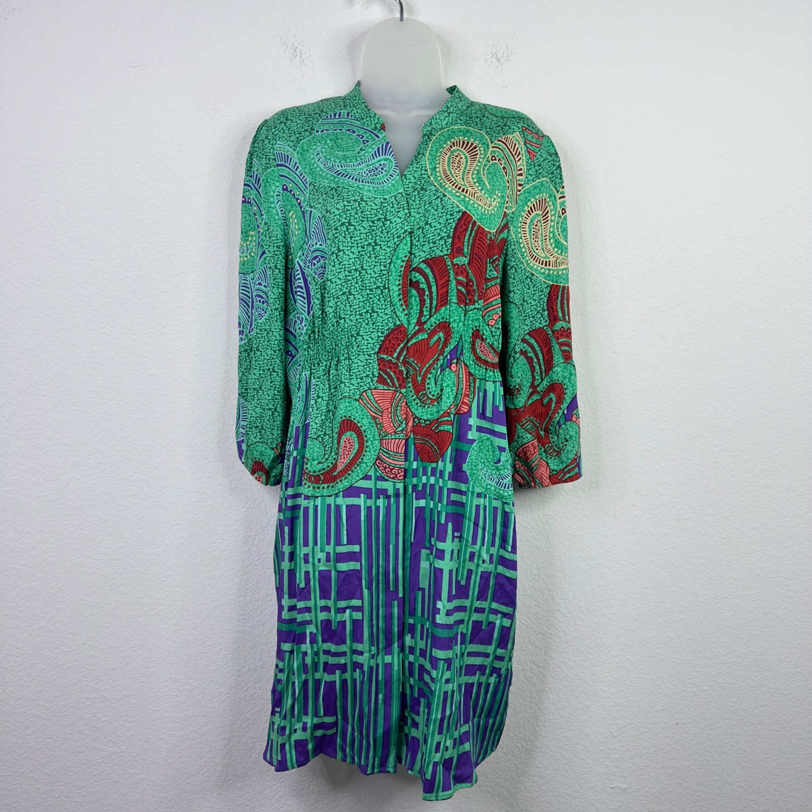 ECI New York Dress Women 14 Colorful Silk Paisley Abstract Boho Artsy Bold Retro