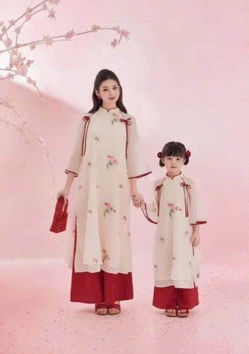 New Vietnamese Women Traditional Modern Dress Ao Dai S Red 2pcs Set+US SELLER