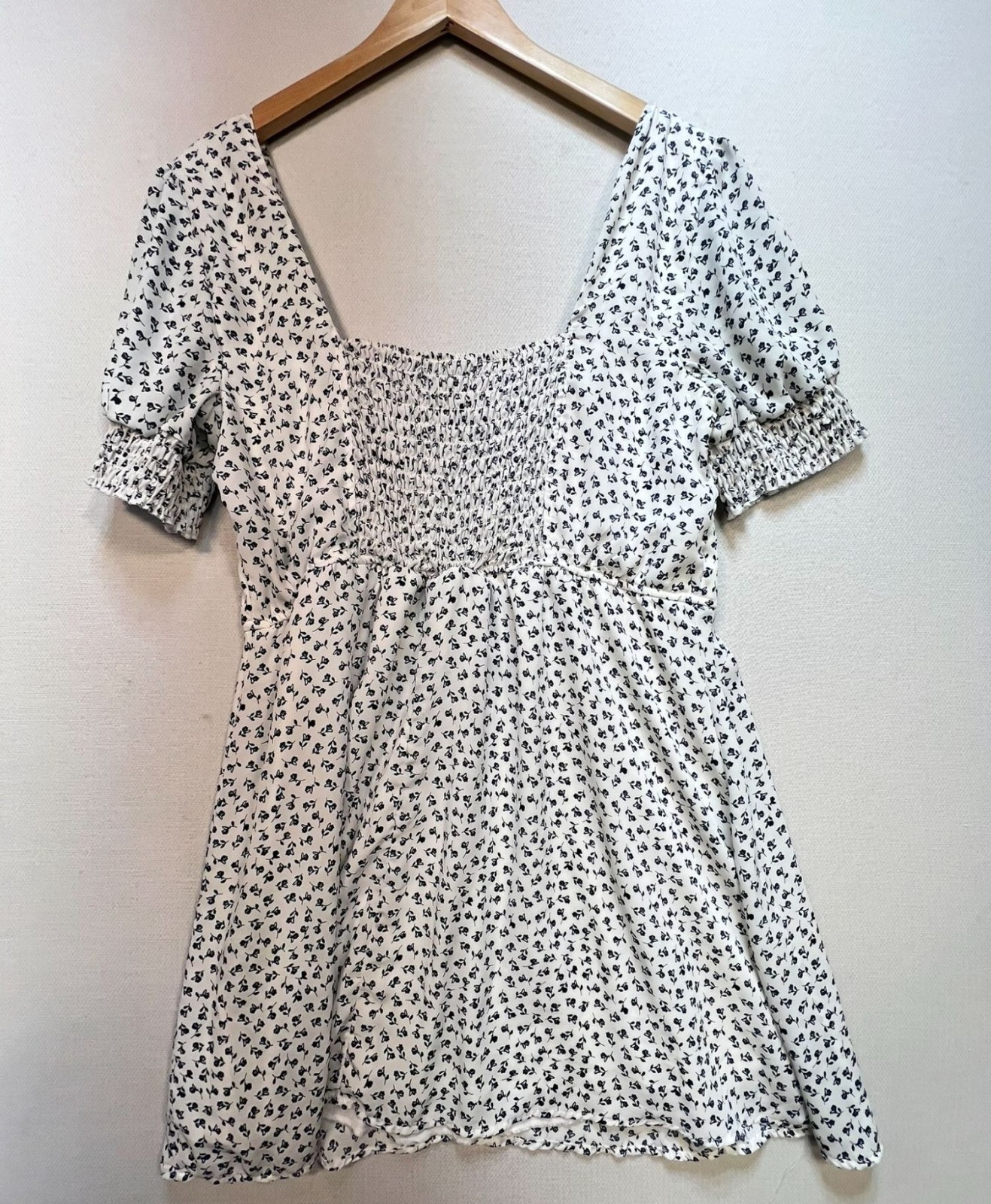 Womens Milkmaid Cottagecore Mini Dress XXL White Navy Floral Smocked Summer