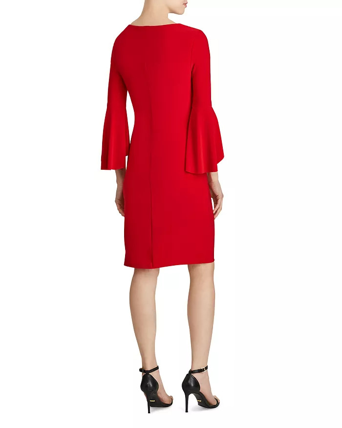 LAUREN Ralph Lauren Petite 3/4 Bell Sleeve V-Neck Knee-Length Sheath Dress, 2P