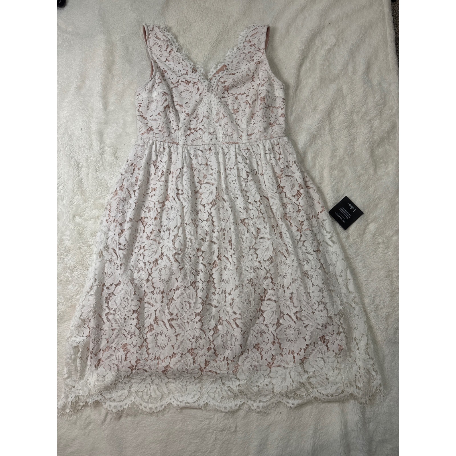 Lulus Lace Midi Dress Womens XL White NWT V-Neck Sleeveless Floral Cocktail