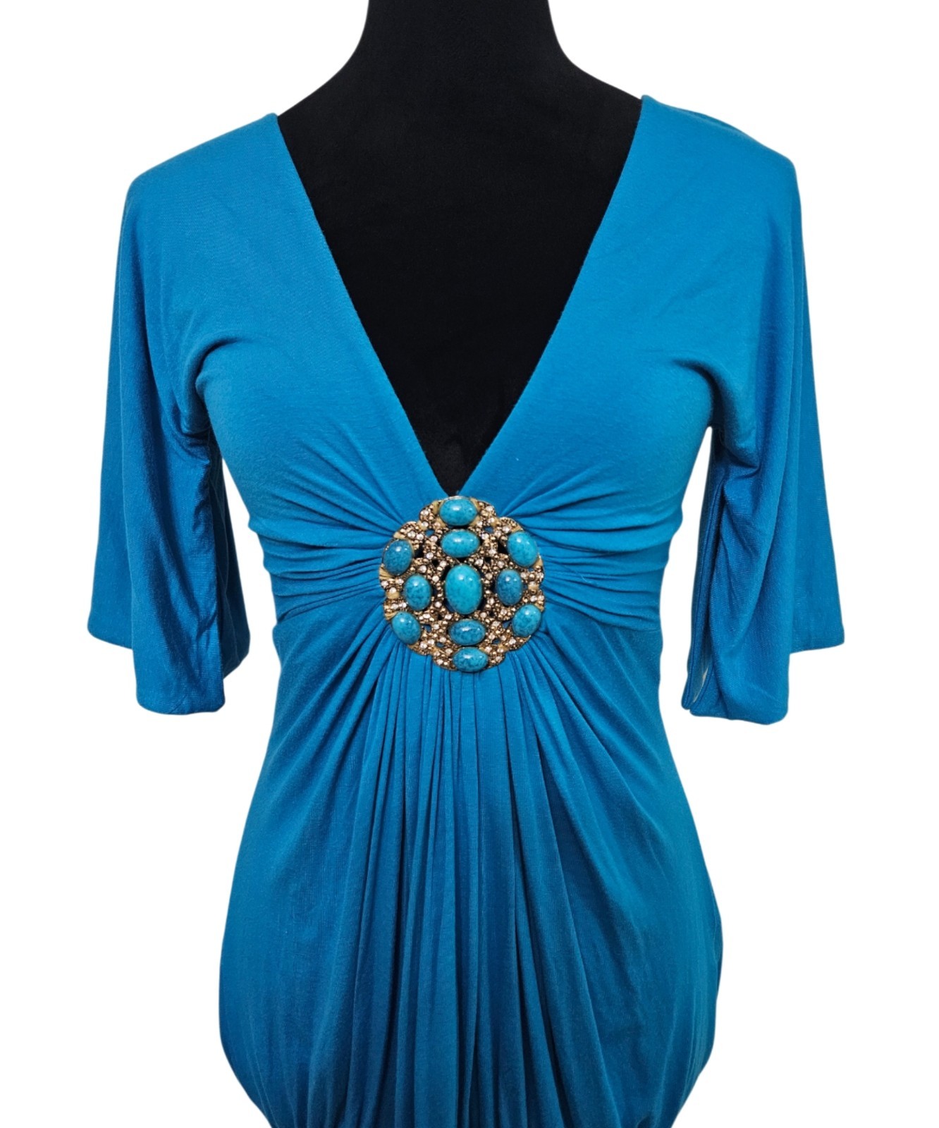 Vintage Beautiful Embellished Turquoise Dress-Size Small