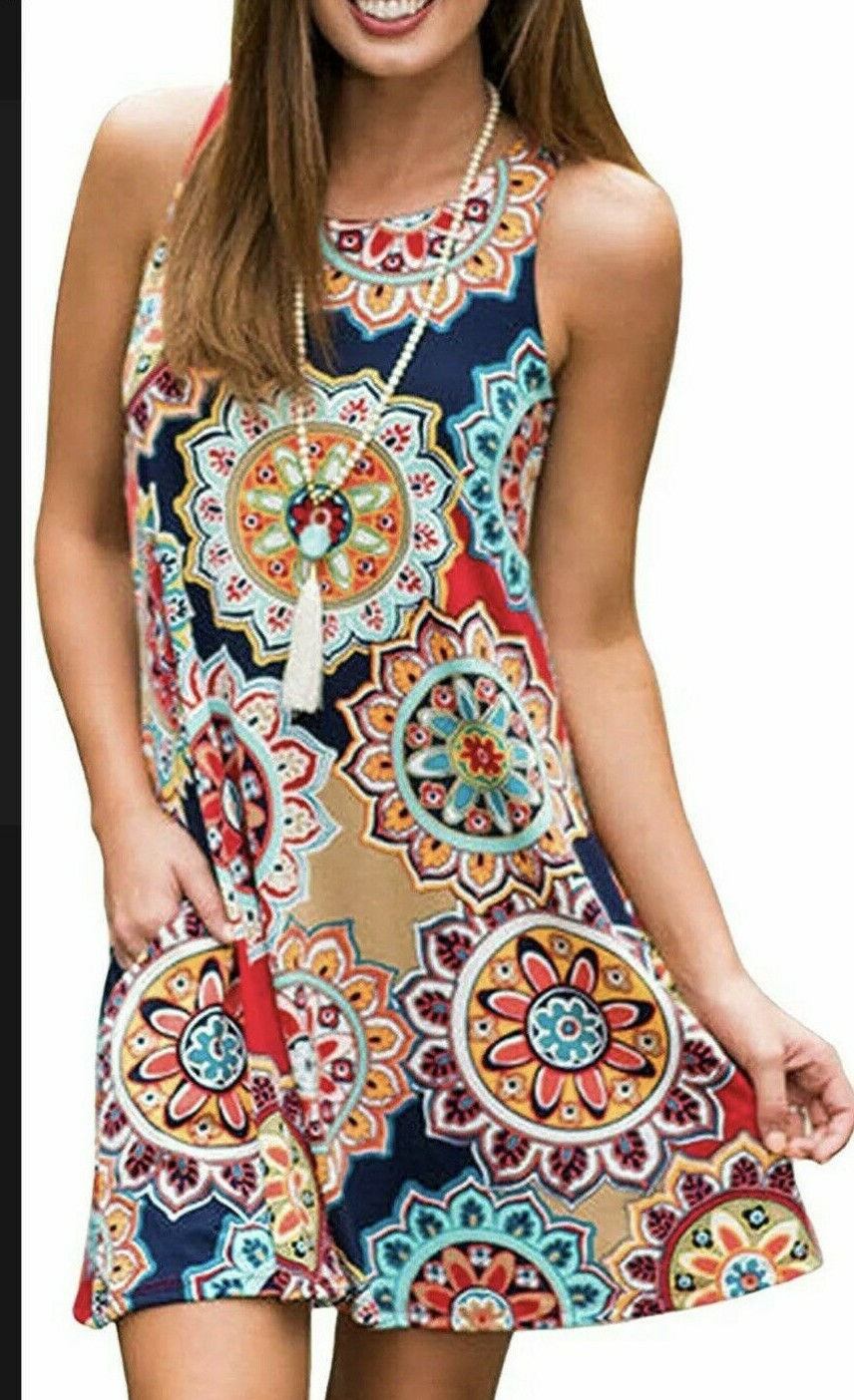 Zesica, BoHo Knee Length Summer Sleeveless Pocket Dress Sz S & M 6 8 10 12 Comfy
