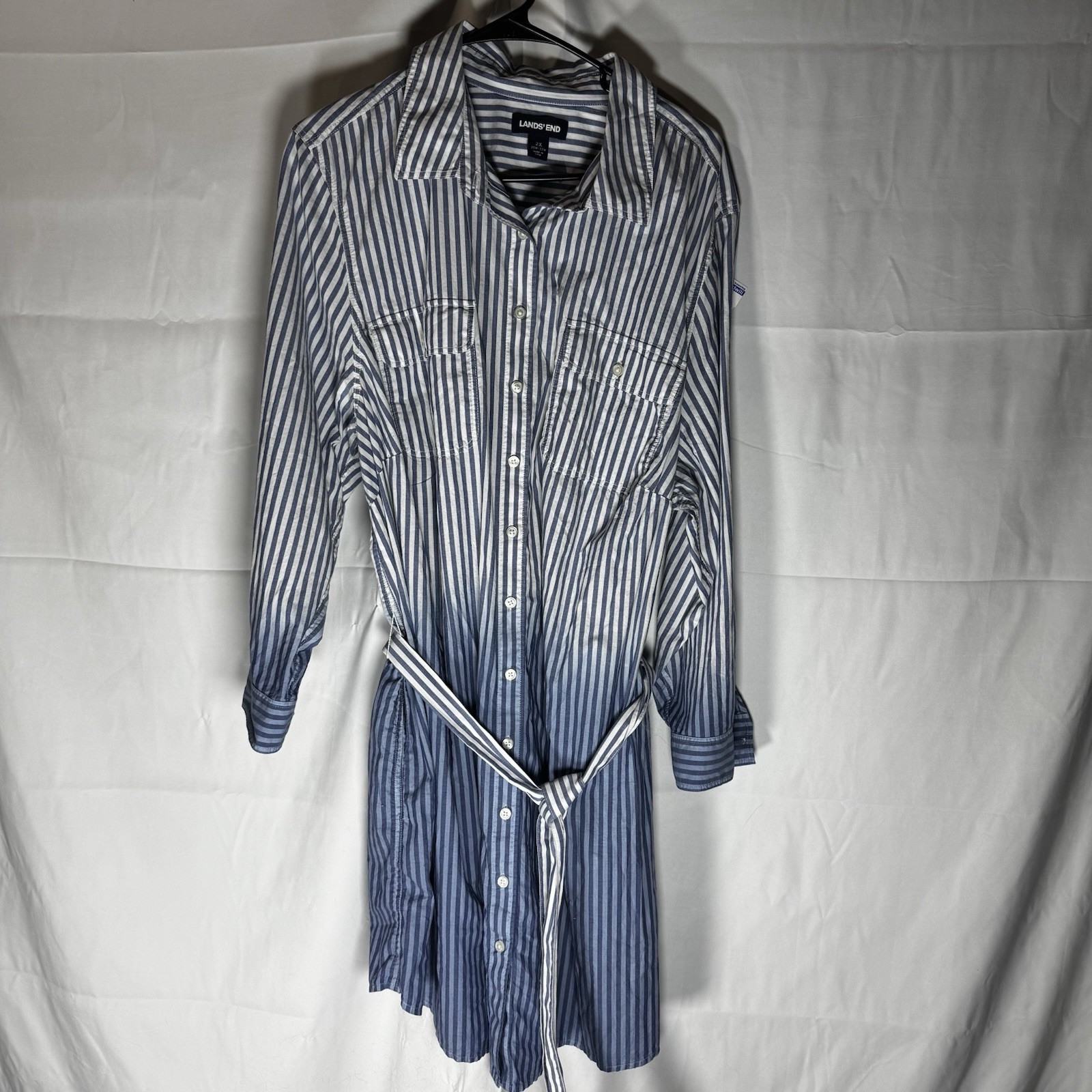 Land’s End Long Sleeve Striped Ombre Tie Dye button Down Shirt Dress 2X