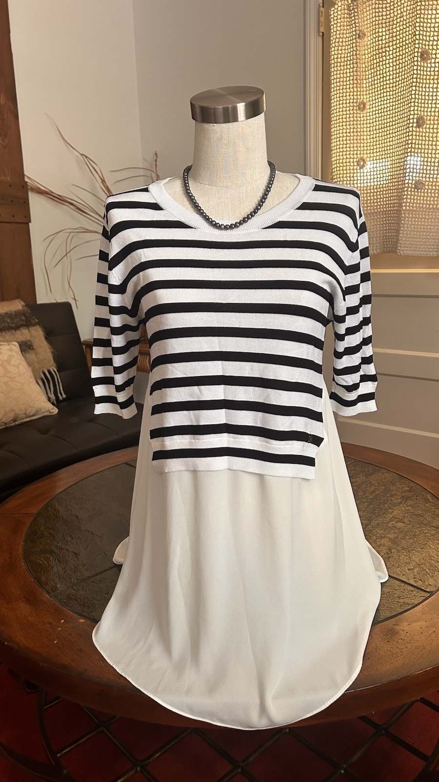 Elisabetta Franchi Mixed Media Striped Top Or Dress Xs NWT