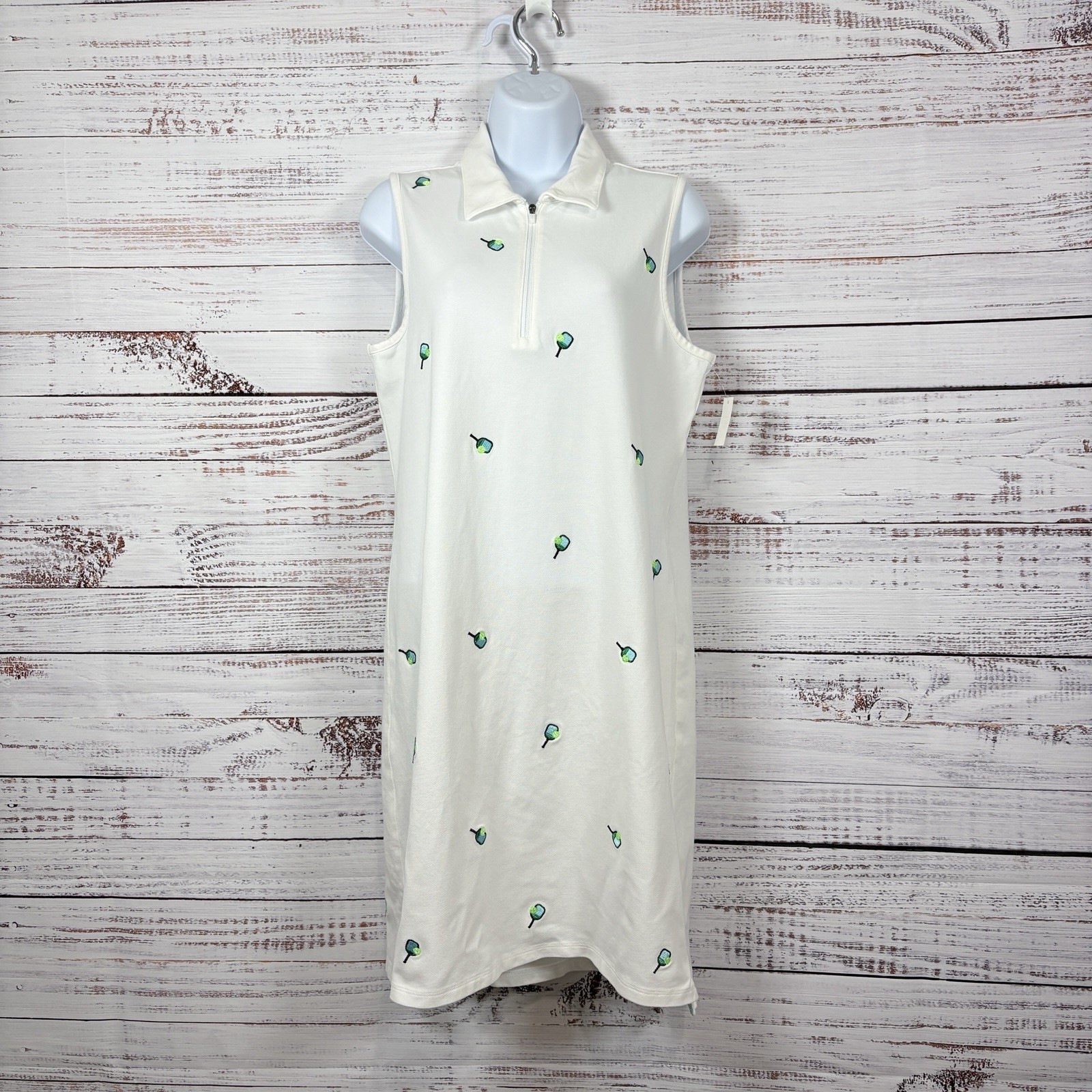 T By Talbots Dress Large Petite White Pique Embroidered Pickleball Sleeveless