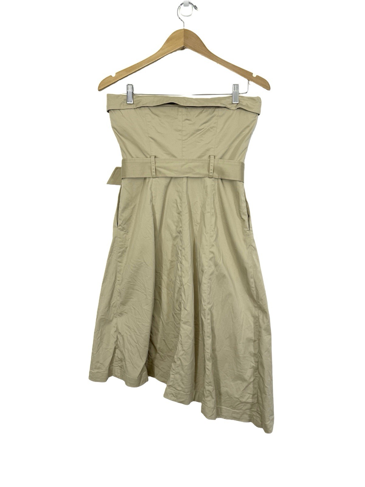 Banana Republic Strapless Asymmetrical Utility Trench Dress 6P Tan Belt Pockets