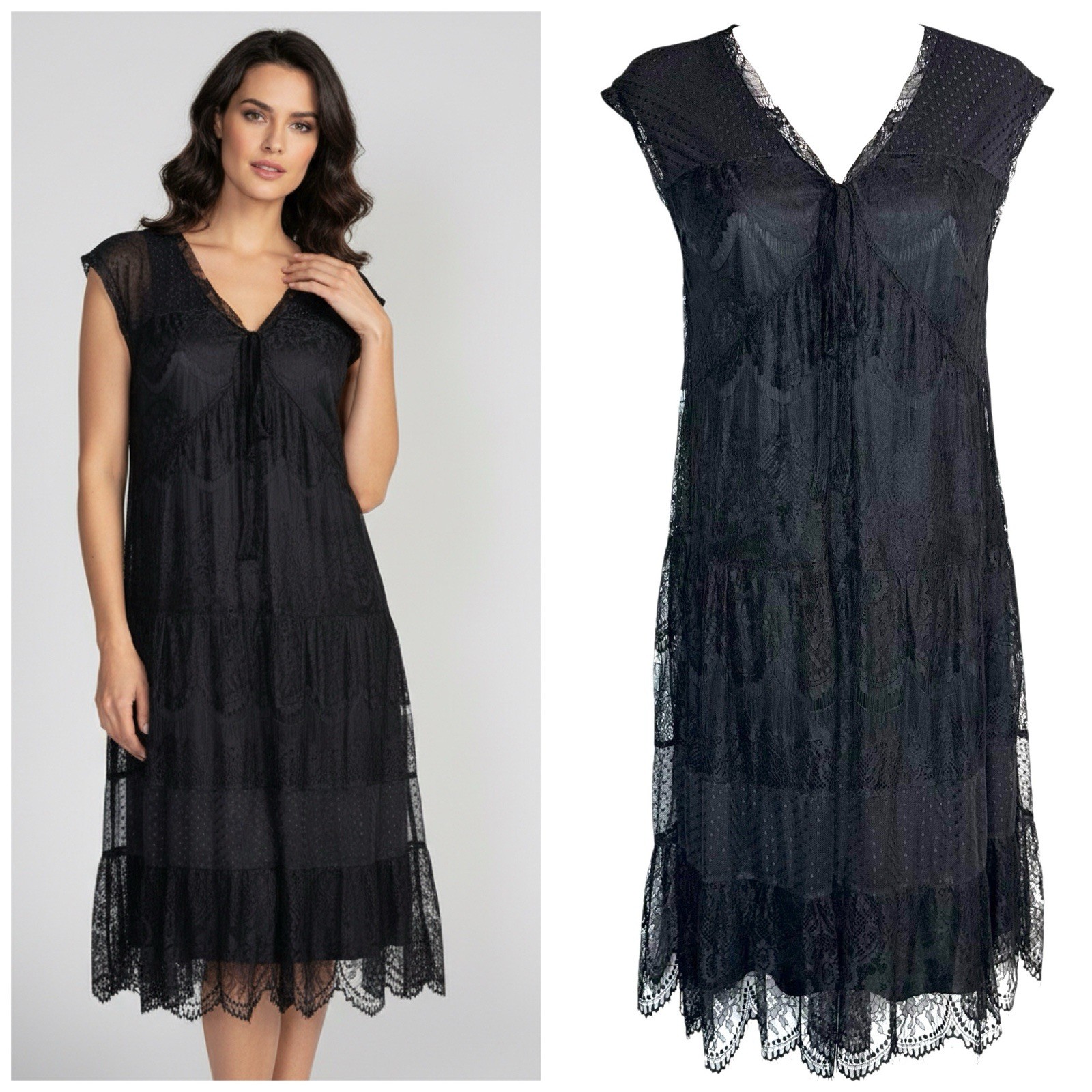 Garnet Hill Babydoll Dress S Sheer Lace Overlay Bow Tie Whimsigoth Dark Fairy