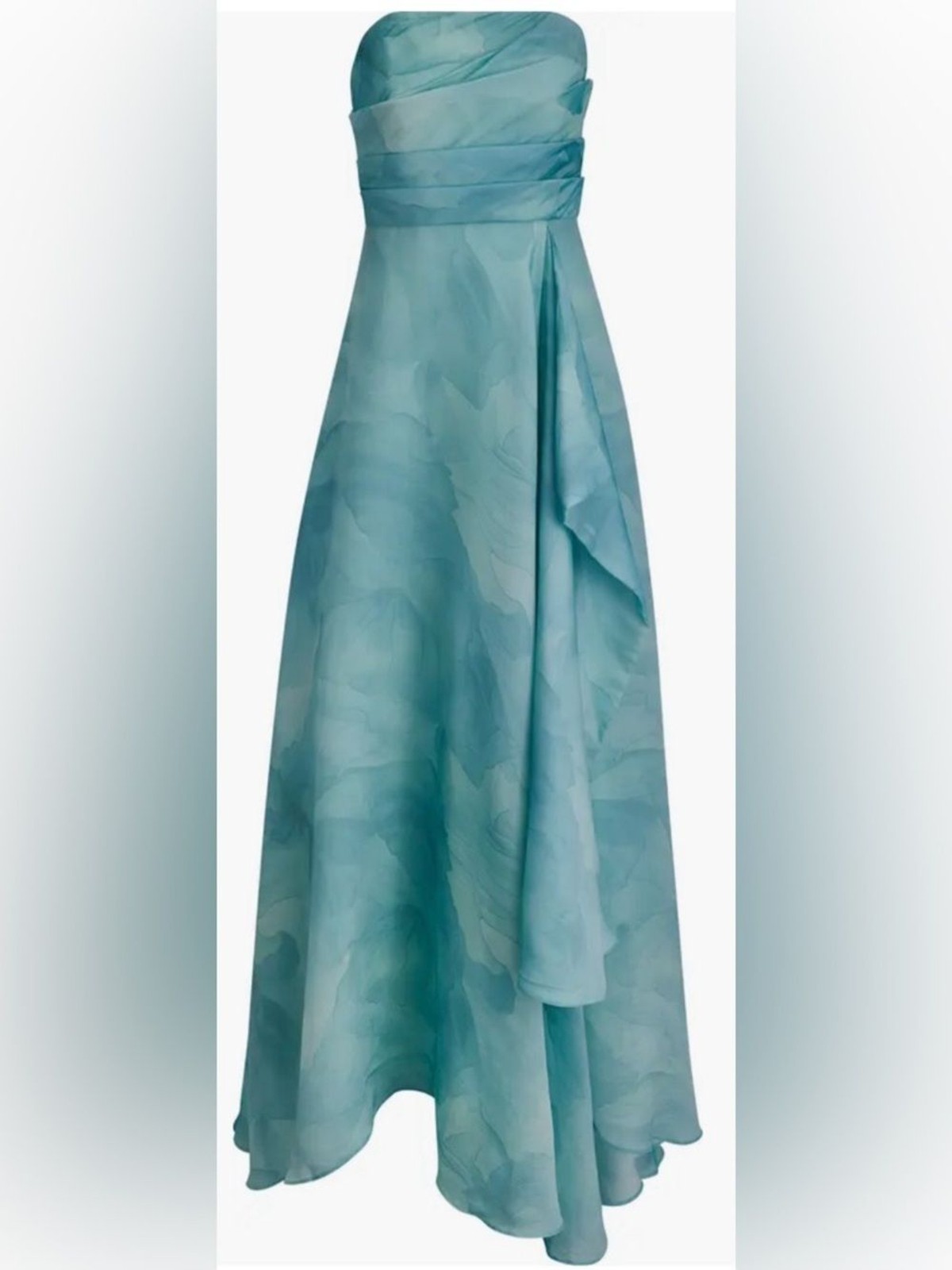 NEW Donna Karan New York Abstract Floral Strapless Blue sea mist Gown Sz 8