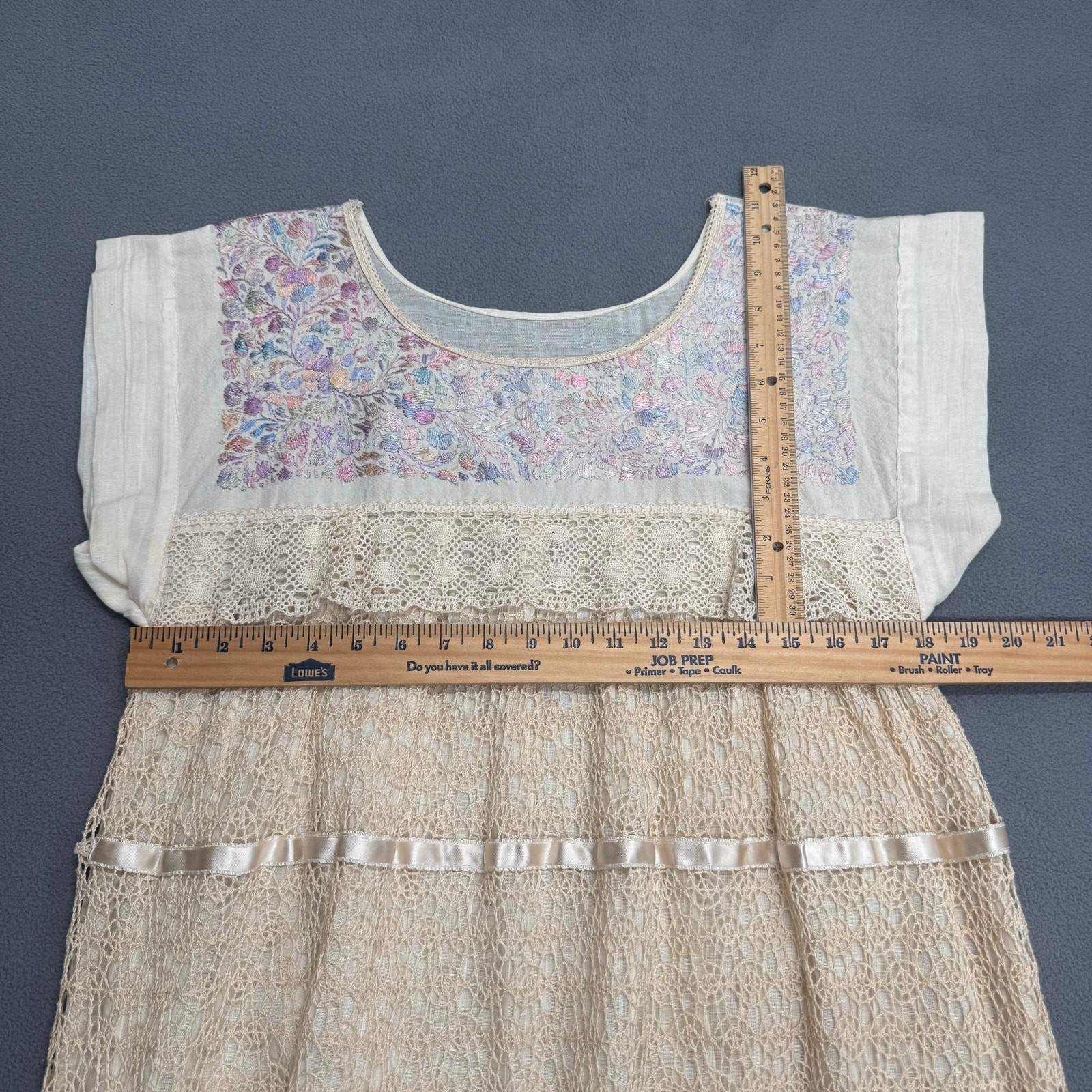 Vtg Handmade? Folk Cottagecore Lace Empire Waist Mexican Wedding Dress No Tags