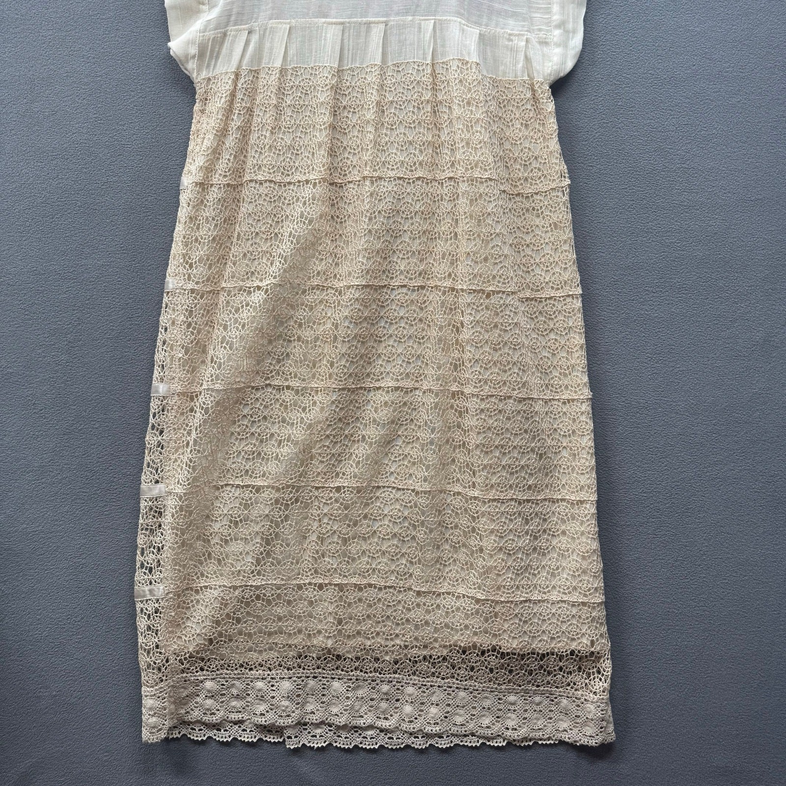 Vtg Handmade? Folk Cottagecore Lace Empire Waist Mexican Wedding Dress No Tags