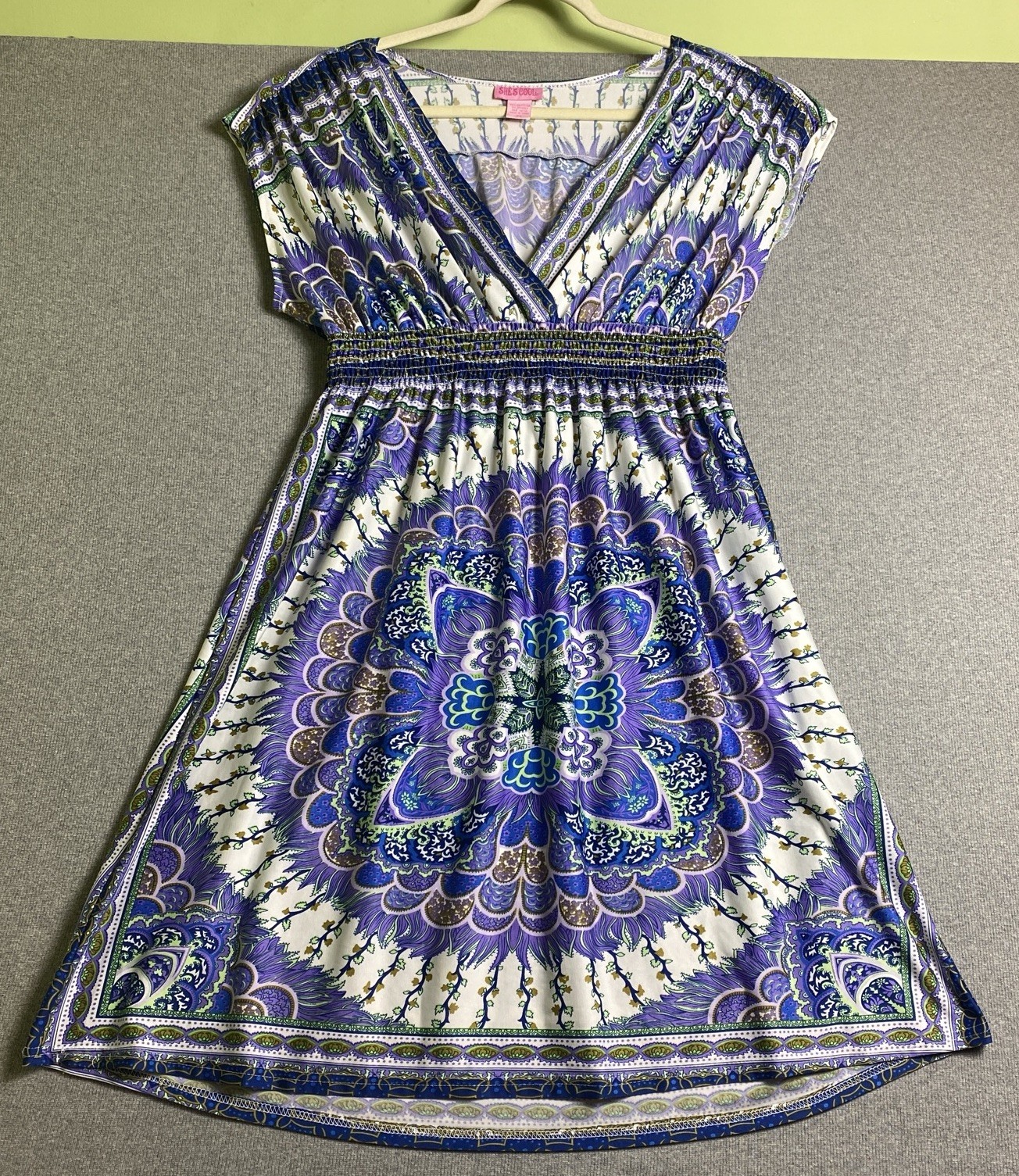She’s Cool Women Plus Summer Dress Ruffled V Neck Capped Sleeve Sz 2X