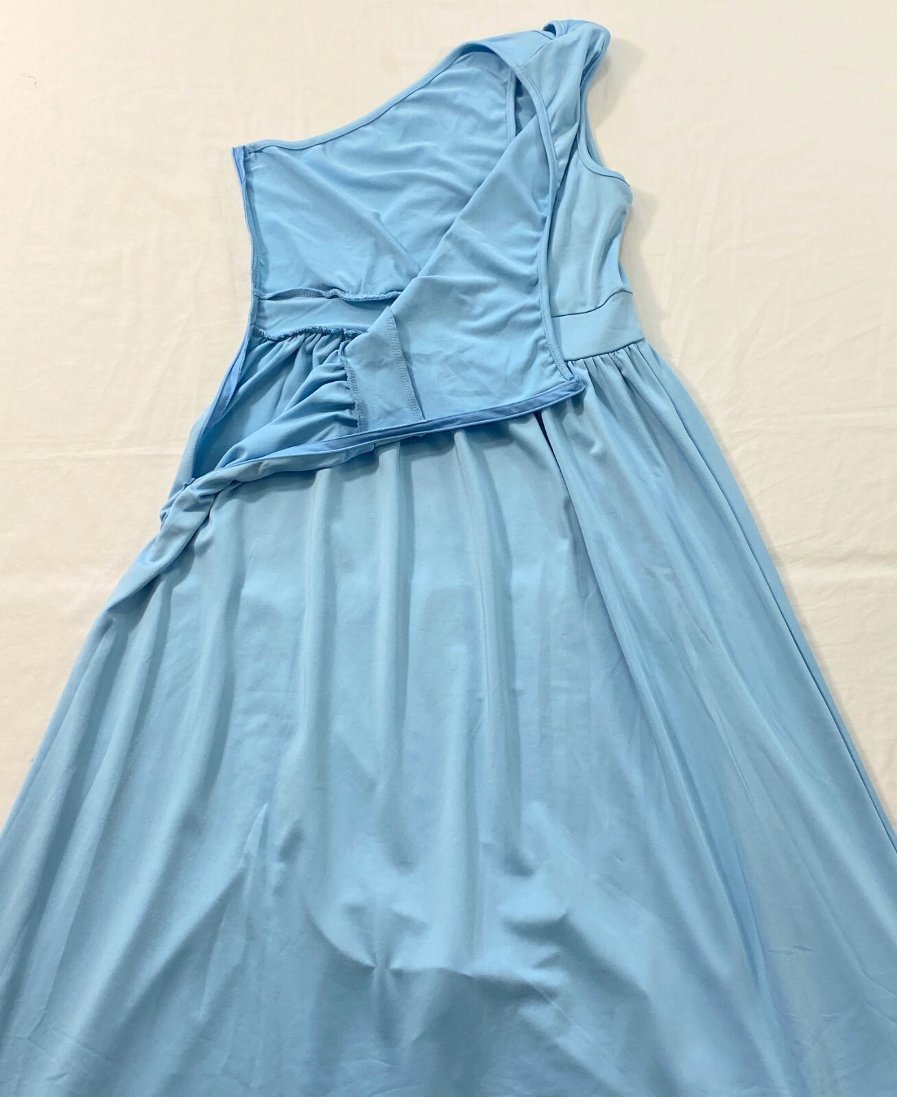 women’s formal one shoulder long dress size medium light blue high slit on leg