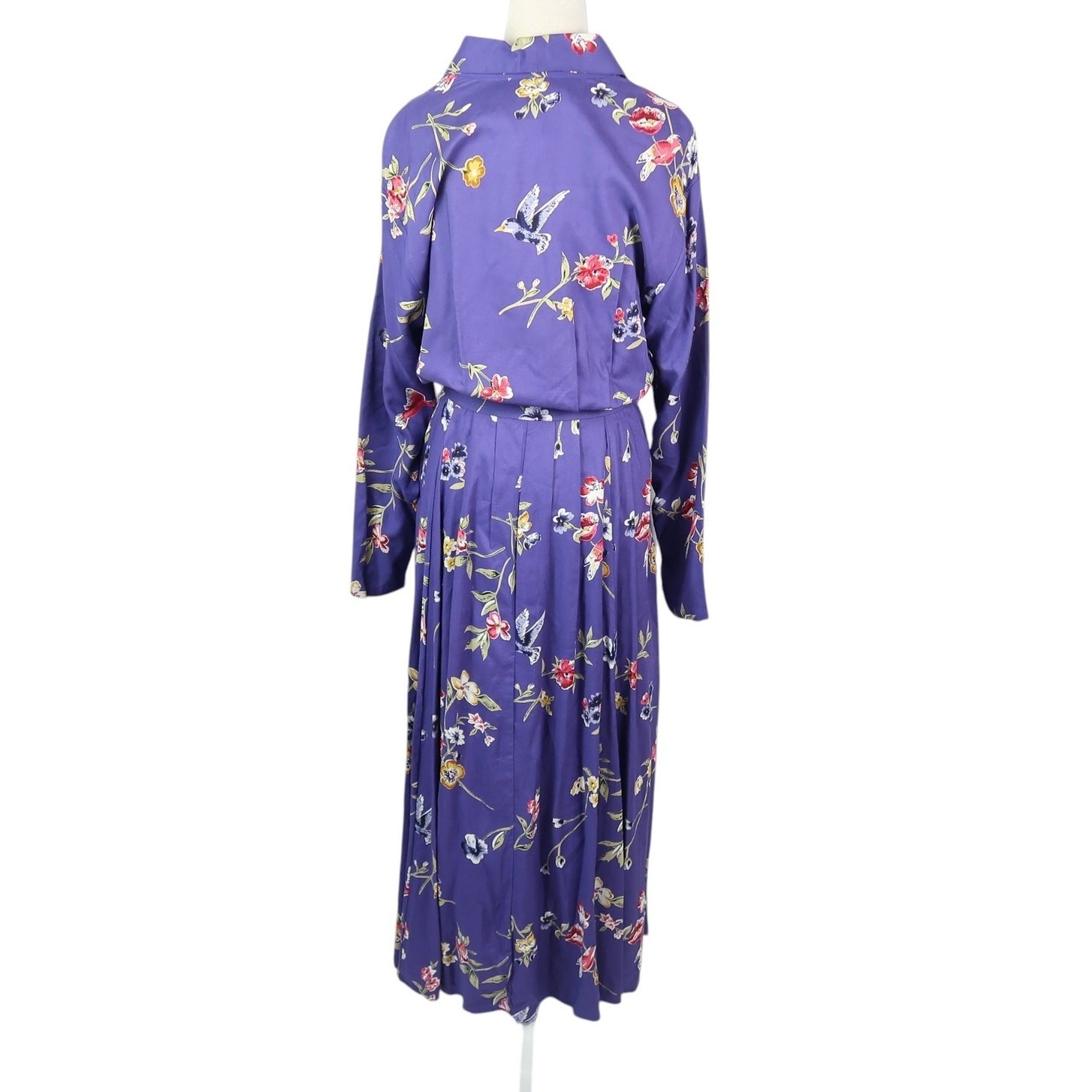 Vintage 90s Together! Purple Floral Bird Print Maxi Shirt Dress 8