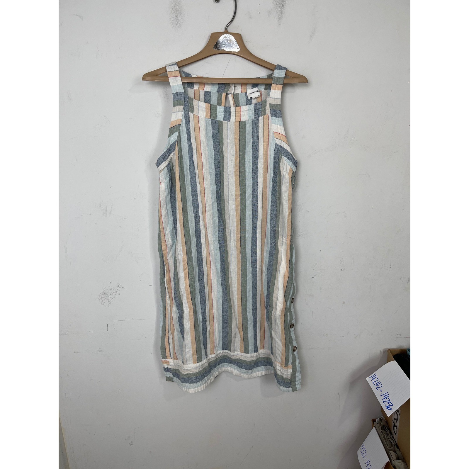 Forcynthia Linen Blend Striped Shift Dress XL Sleeveless Side Button Multi-Color