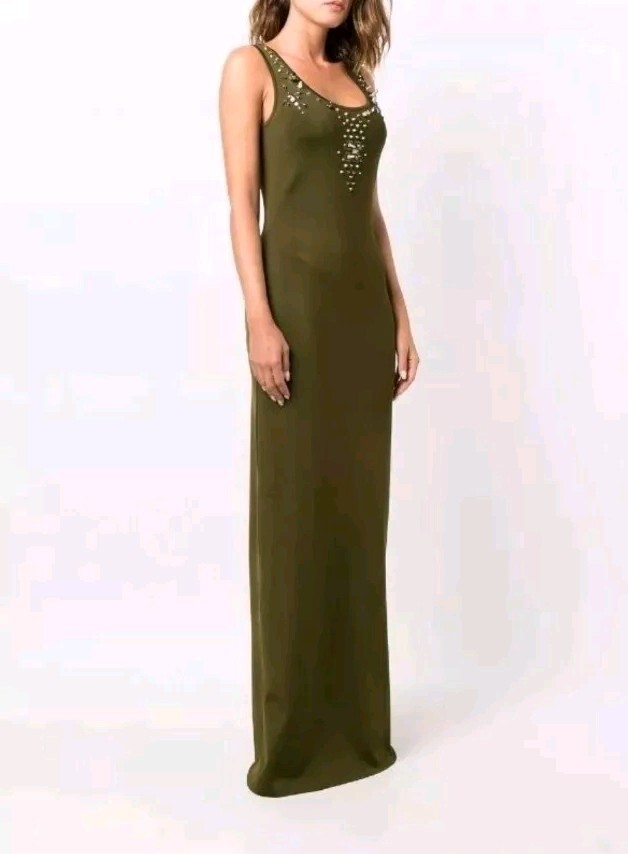 Givenchy Maxi Dress Stud-embellished Knit Bottle Green Size Medium $3275 NWT