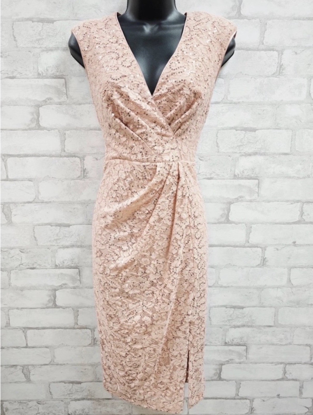 Vince Camuto Womens Blush Pink Sequin Floral Lace V-Neck Cocktail Dress Size 6
