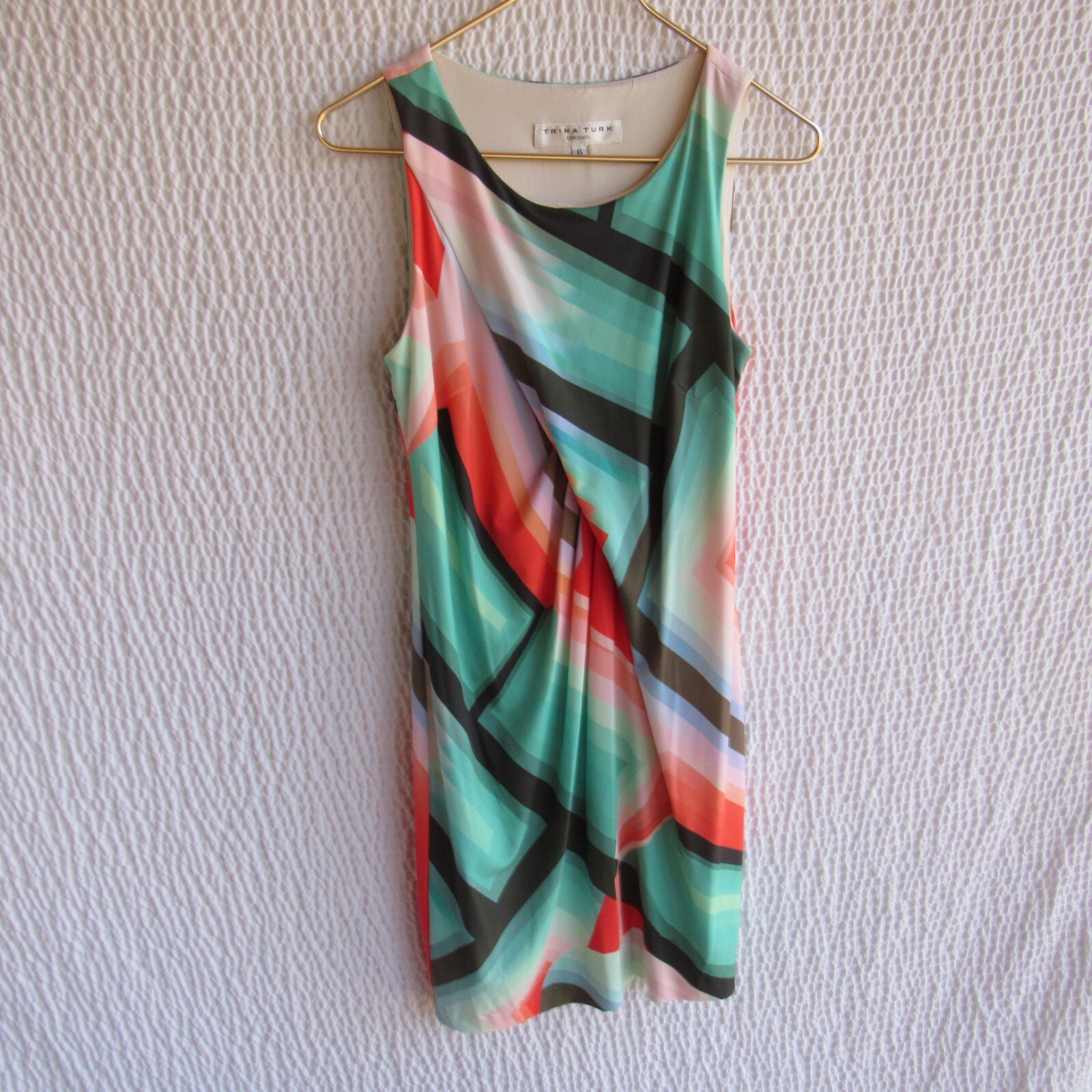 Trina Turk Dress Colorful Dress 6 Packable Ombe Graphic Pink Coral Green Tank