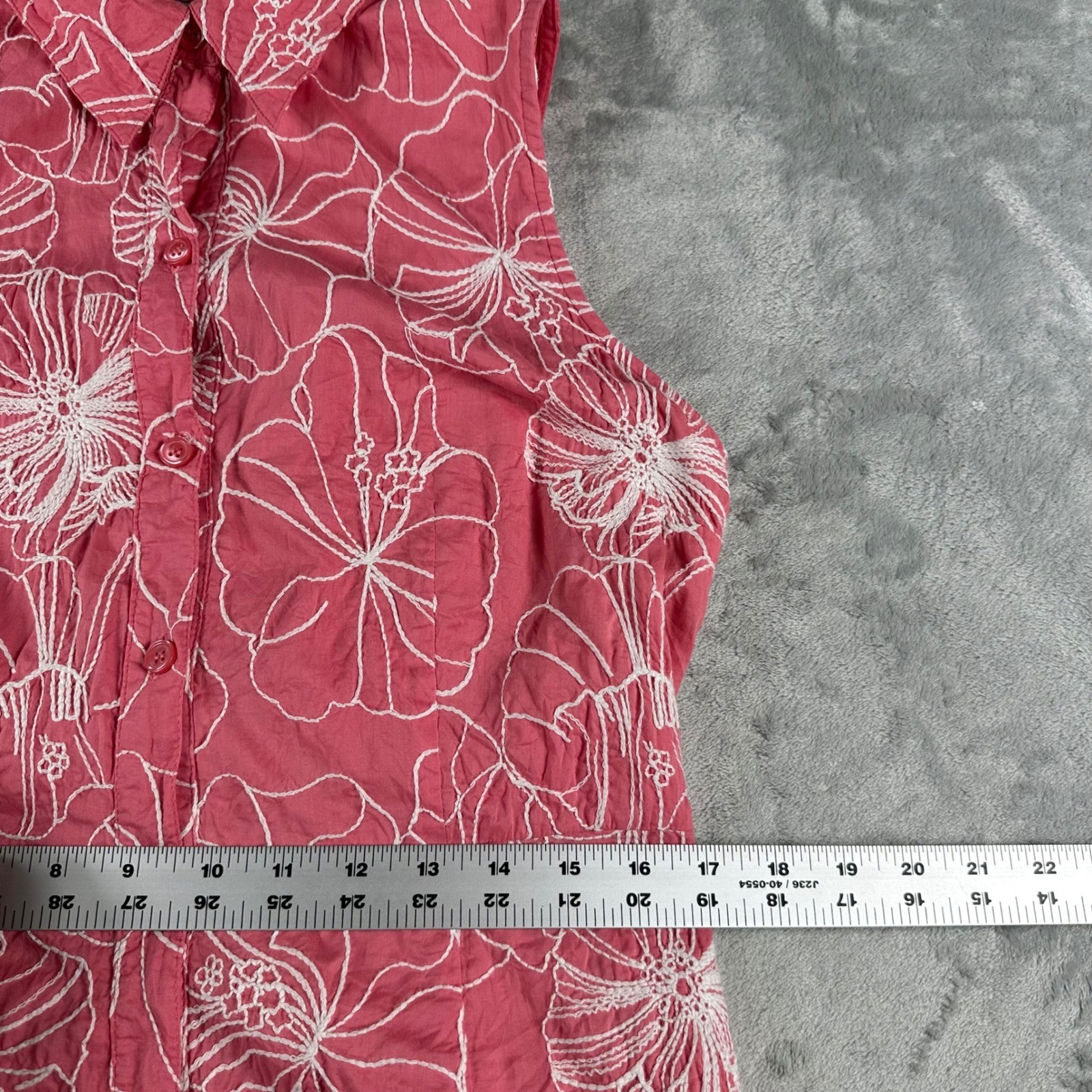 Liz & Co Shirt Dress Womens 12 Pink Tropical Floral Embroidered Summer Boho