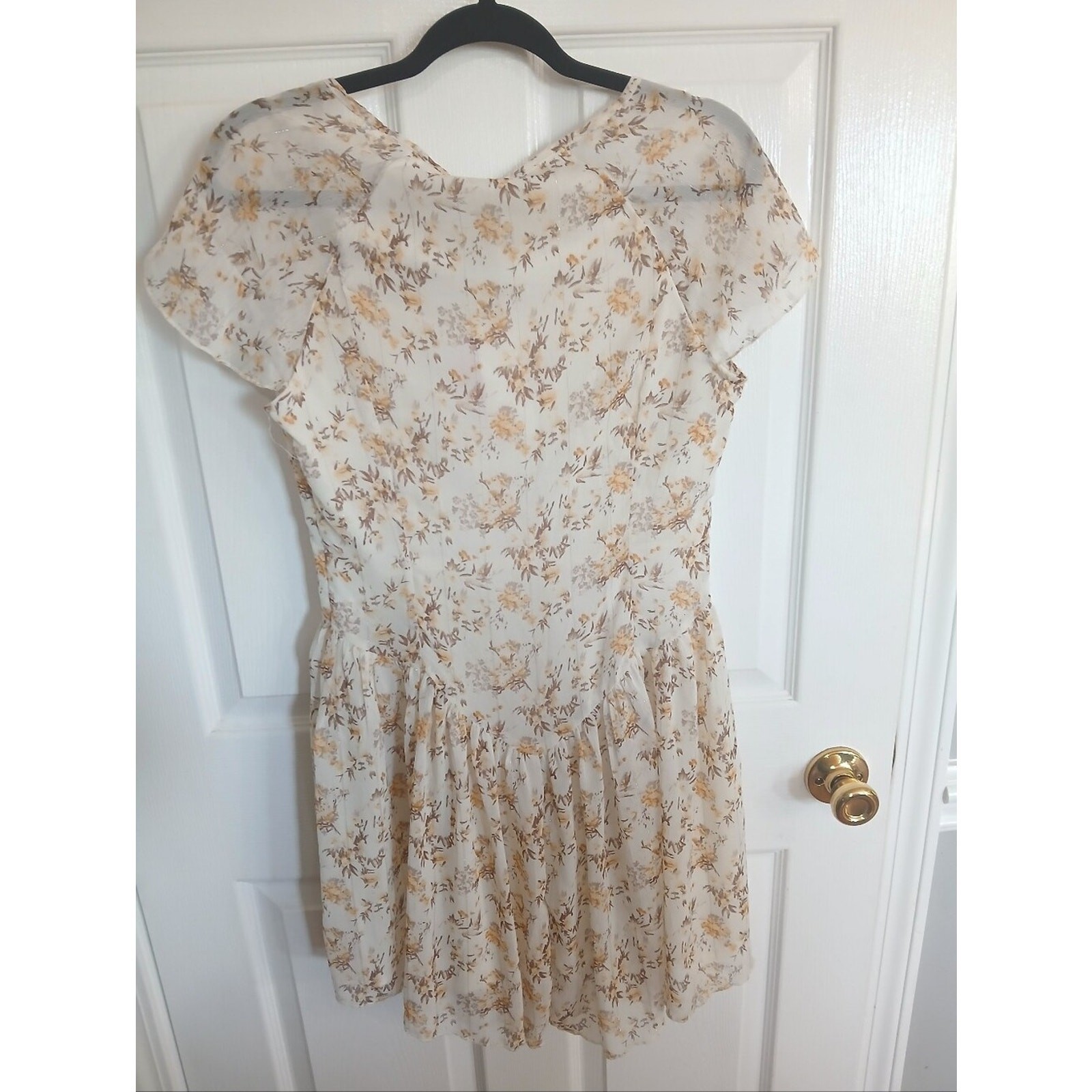 Cider Cream Ditsy Floral Ruffle-Sleeve Mini Dress Fairy Cottage Feminine Party