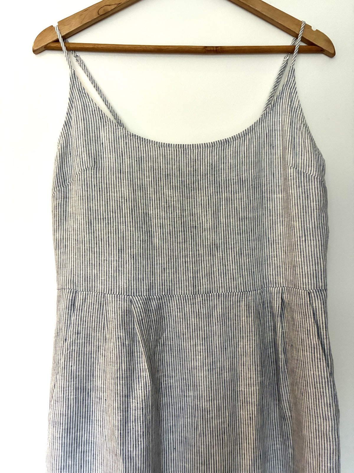 Quince 100% European Linen Midi Dress in Blue Pinstripe Size M