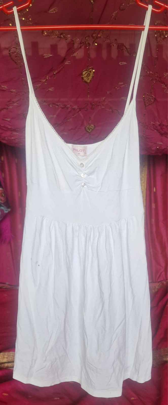 White Cotton Strappy Mini Dress UK 14