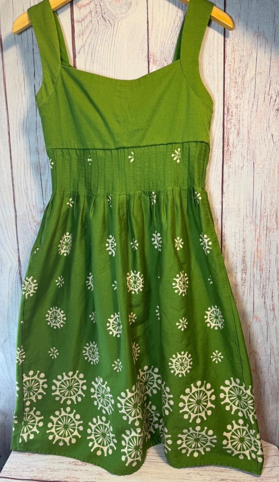 Sangria Green Sleeveless Fit & Flare Dress White Floral Print Lined Women’s 8
