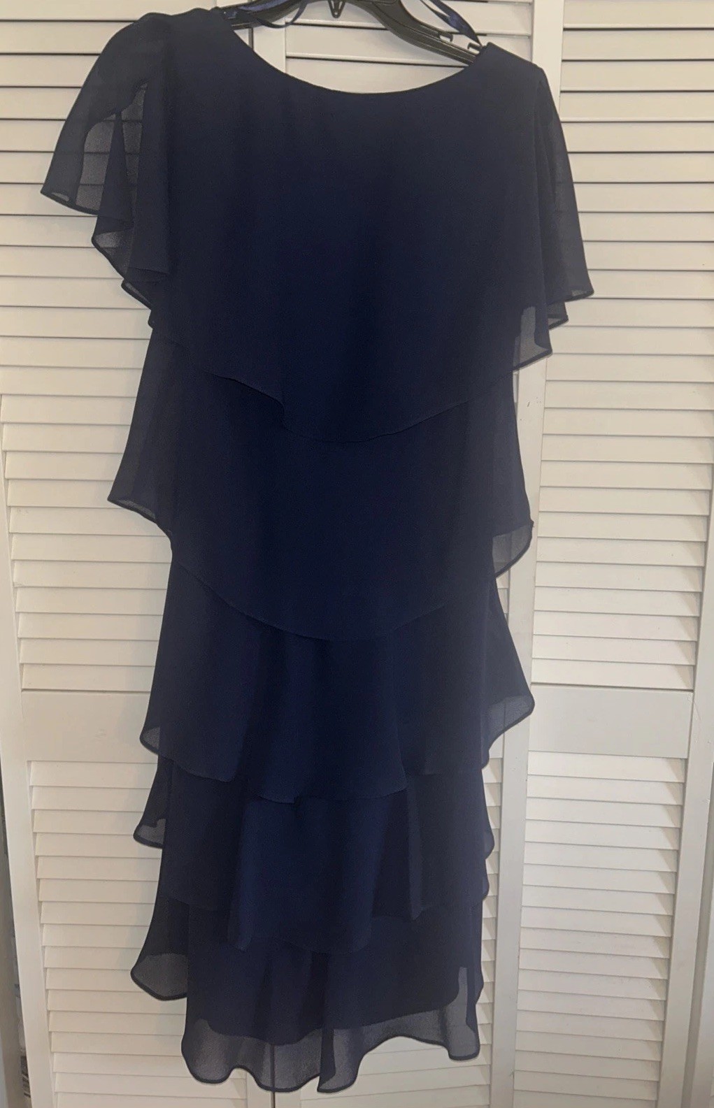 SLNY Formal Georgette Ruffle Tiered Sleeveless Dress Navy Blue Size 12