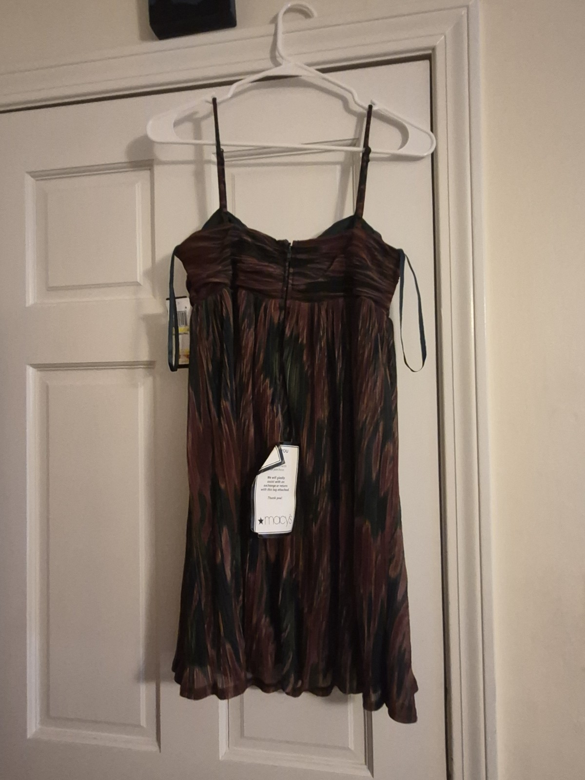 Macy’s Abstract Sweetheart Spaghetti Strap Mini Dress Zip Adjustable Straps 10
