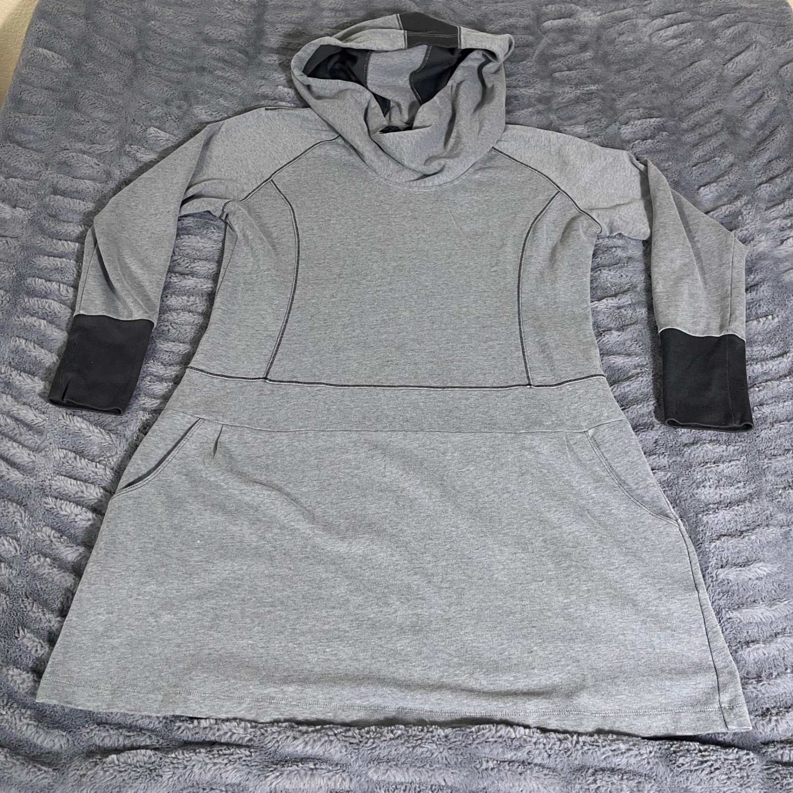 Columbia Womens Gray Hoodie Dress AL5104 Cowl Neck Thumbhole Long Sleeve Tunic
