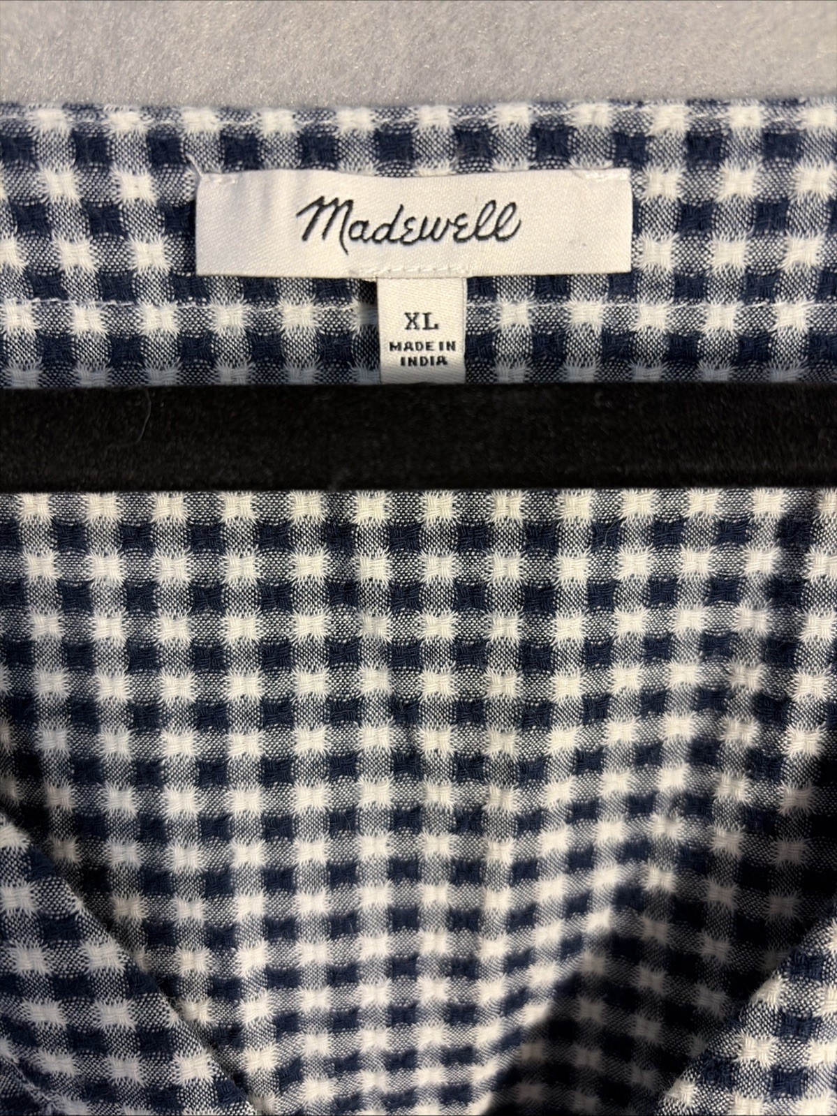 Madewell Gingham Tiered Mini Dress Black White Cuff Sleeve Button Front XL