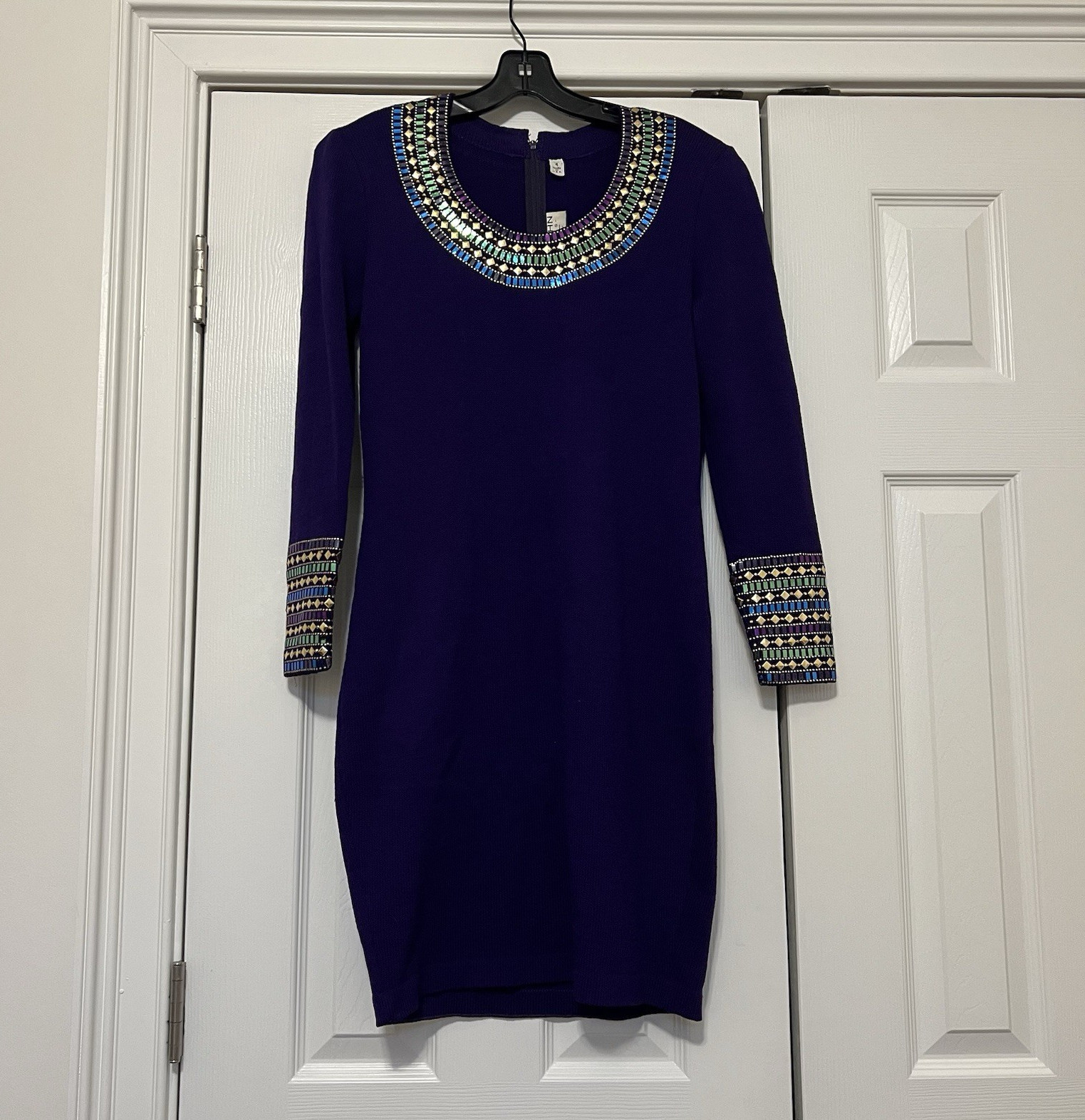 Vintage St. John Evening by Marie Gray Purple Knit Sequin ScoopNeck Dress size 4
