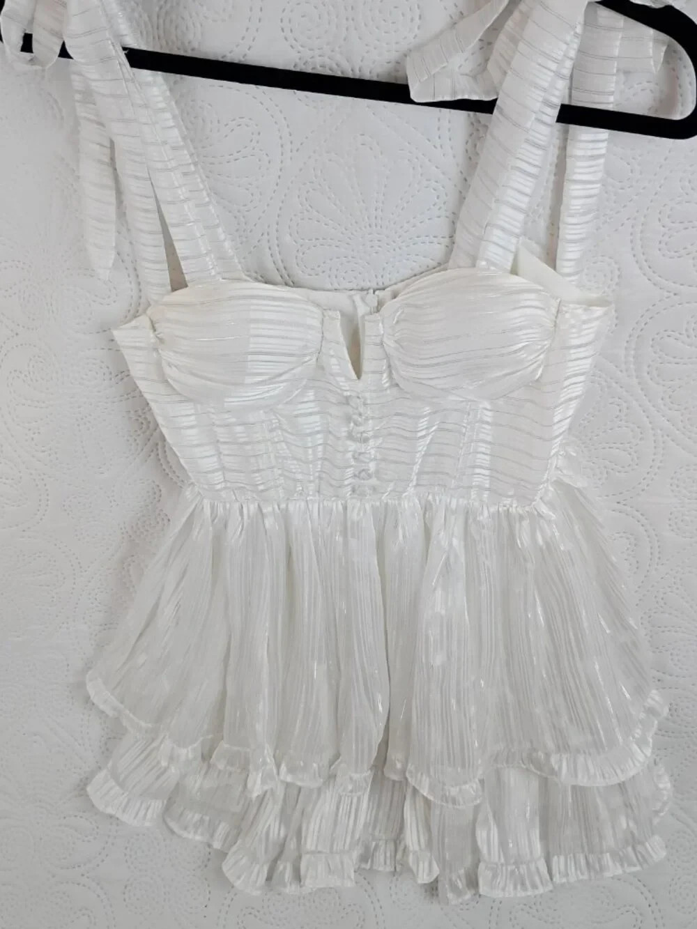 NWOT White Shimmer Tiered Ruffle Mini Dress | Size S | Boutique Style
