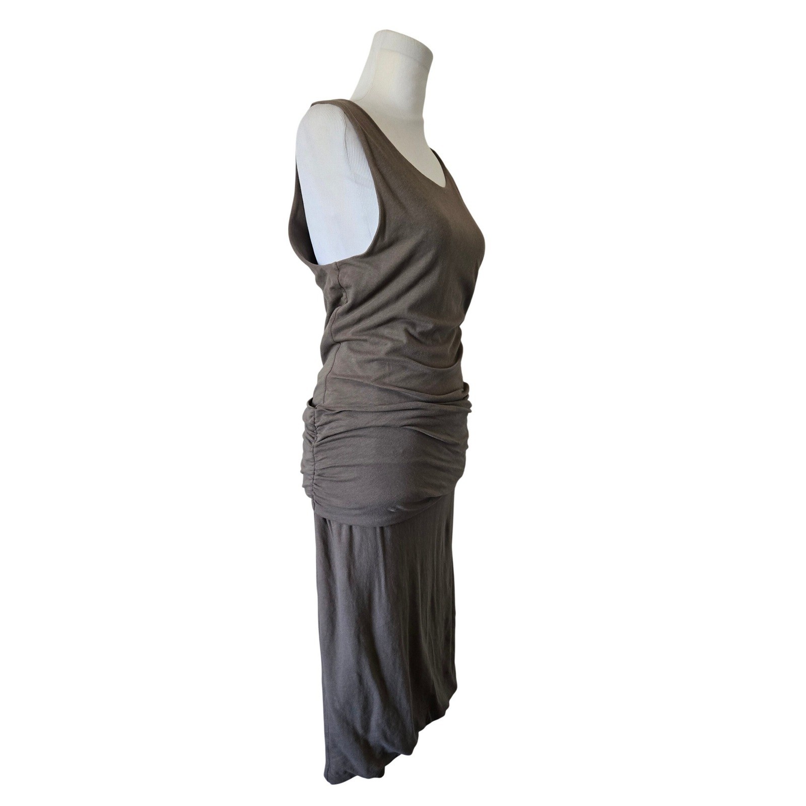 Standard James Perse Brown Ruched Sleeveless Scoop Neck Midi Dress Womens M