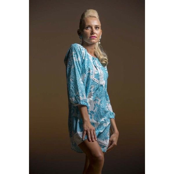 Rose Print Turquoise Tunic America And Beyond Summer Beach Casual Lightweight