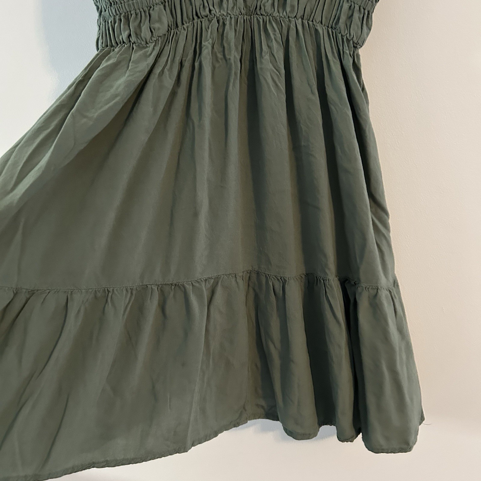 Aeropostale Babydoll Mini Dress SzM Sage Tiered Smocked Fairycore Festival Boho