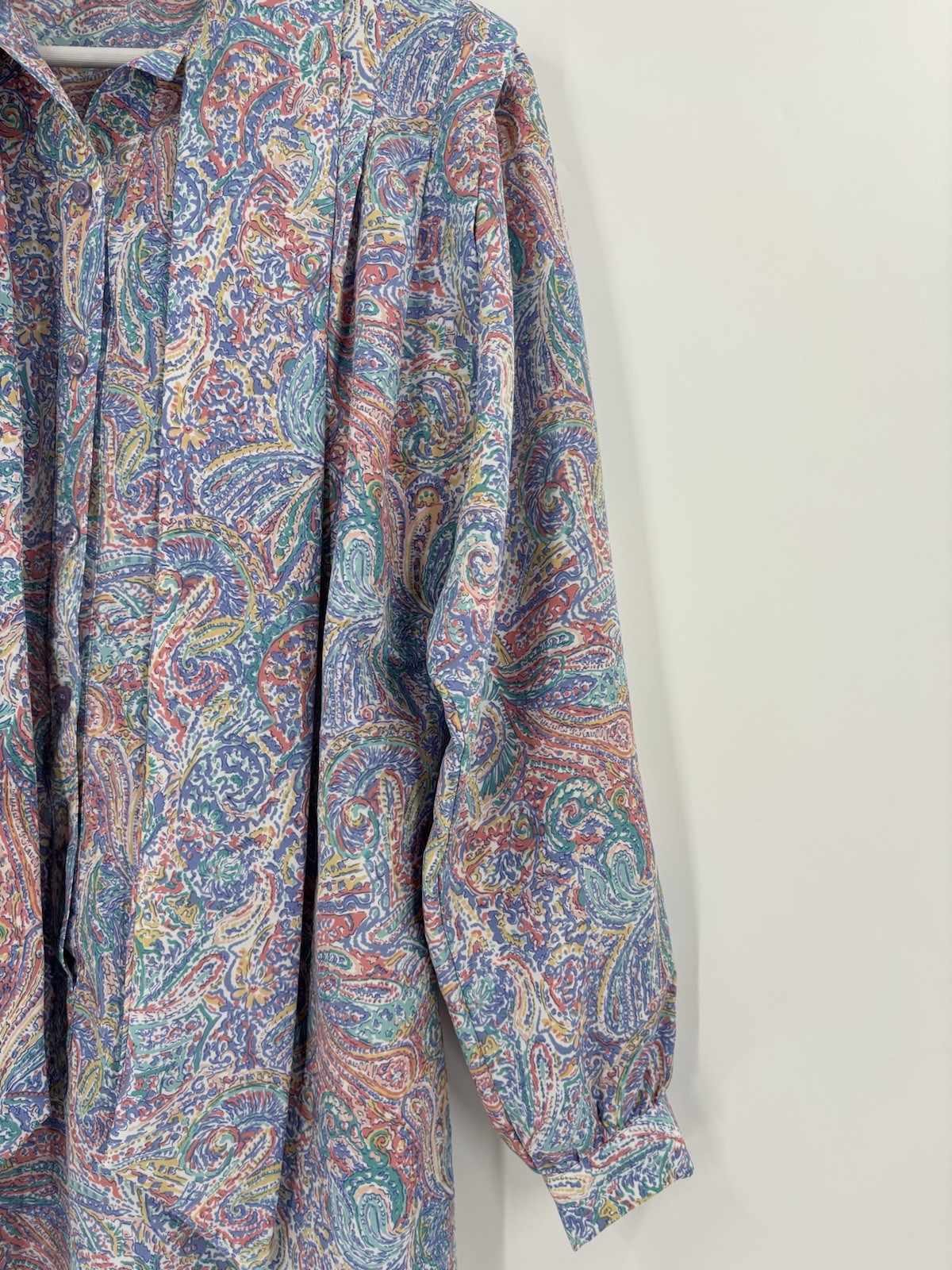 Schrader Vintage Dress Womens 12 Blue Pink Belted Paisley Pussybow Midi Colorful